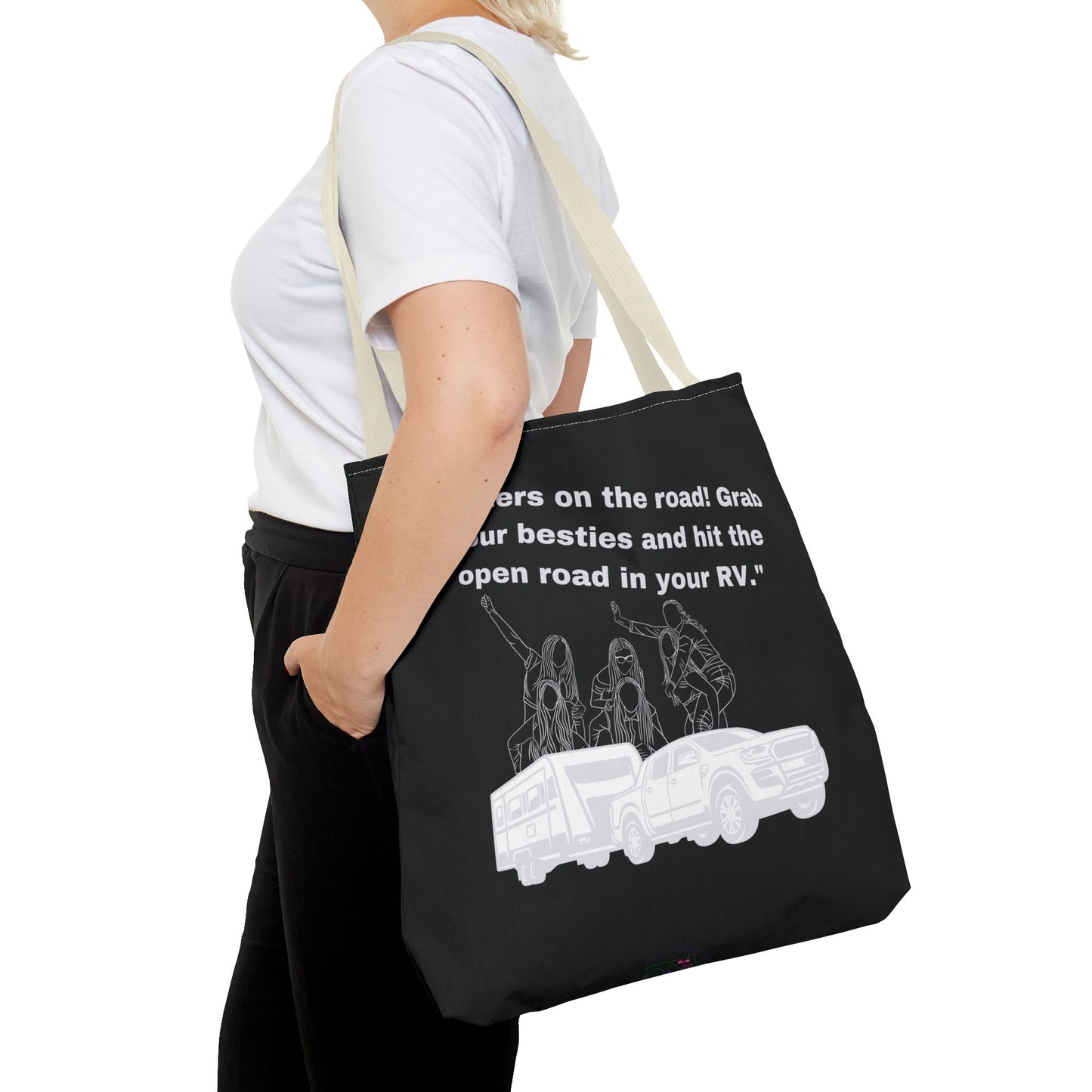 Sister on the Road RVing Black Tote Bag (AOP)