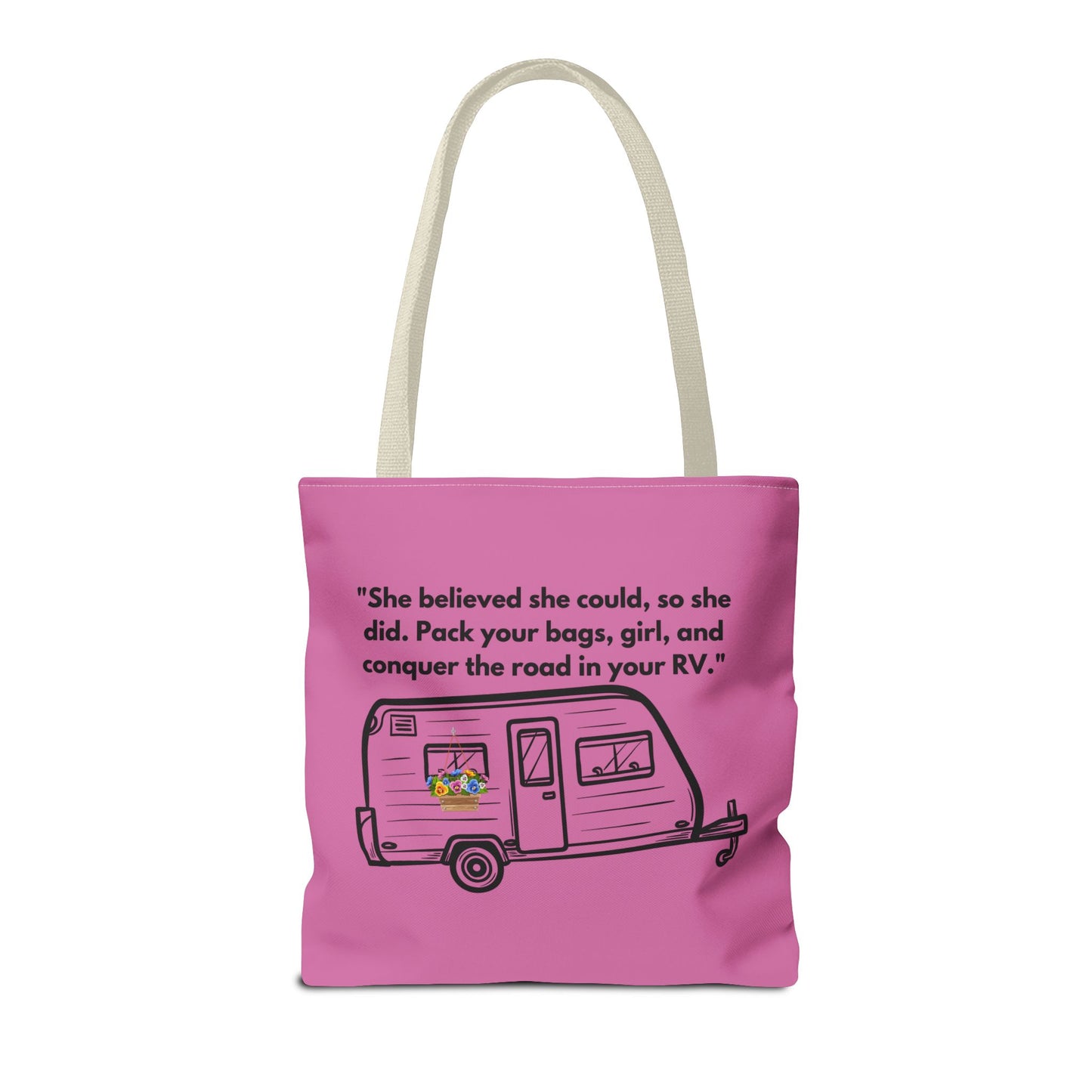 She Believed She Could Go RVing Pink Tote Bag (AOP)