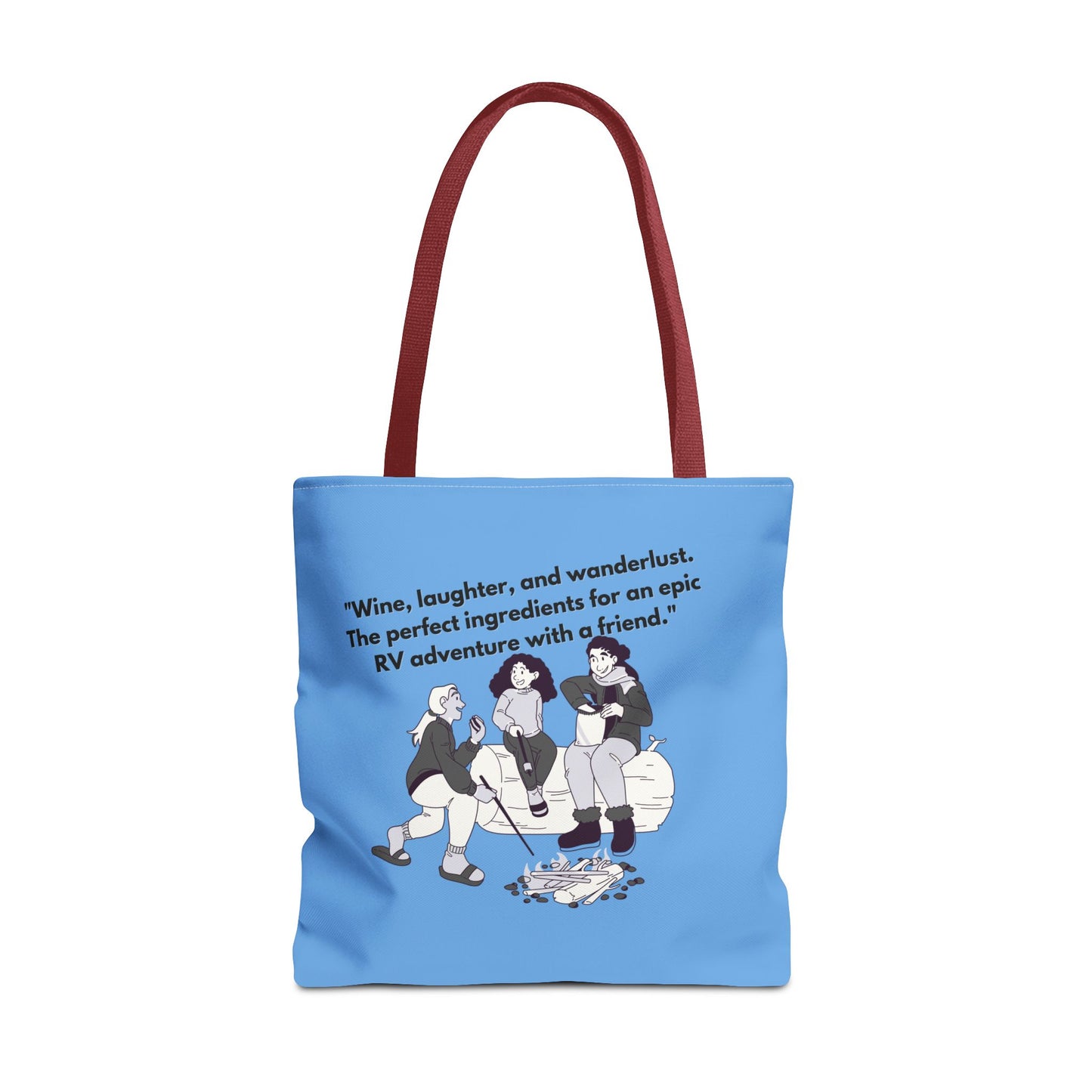 Wine Laughter and Wanderlust RVing Women Blue Tote Bag (AOP)