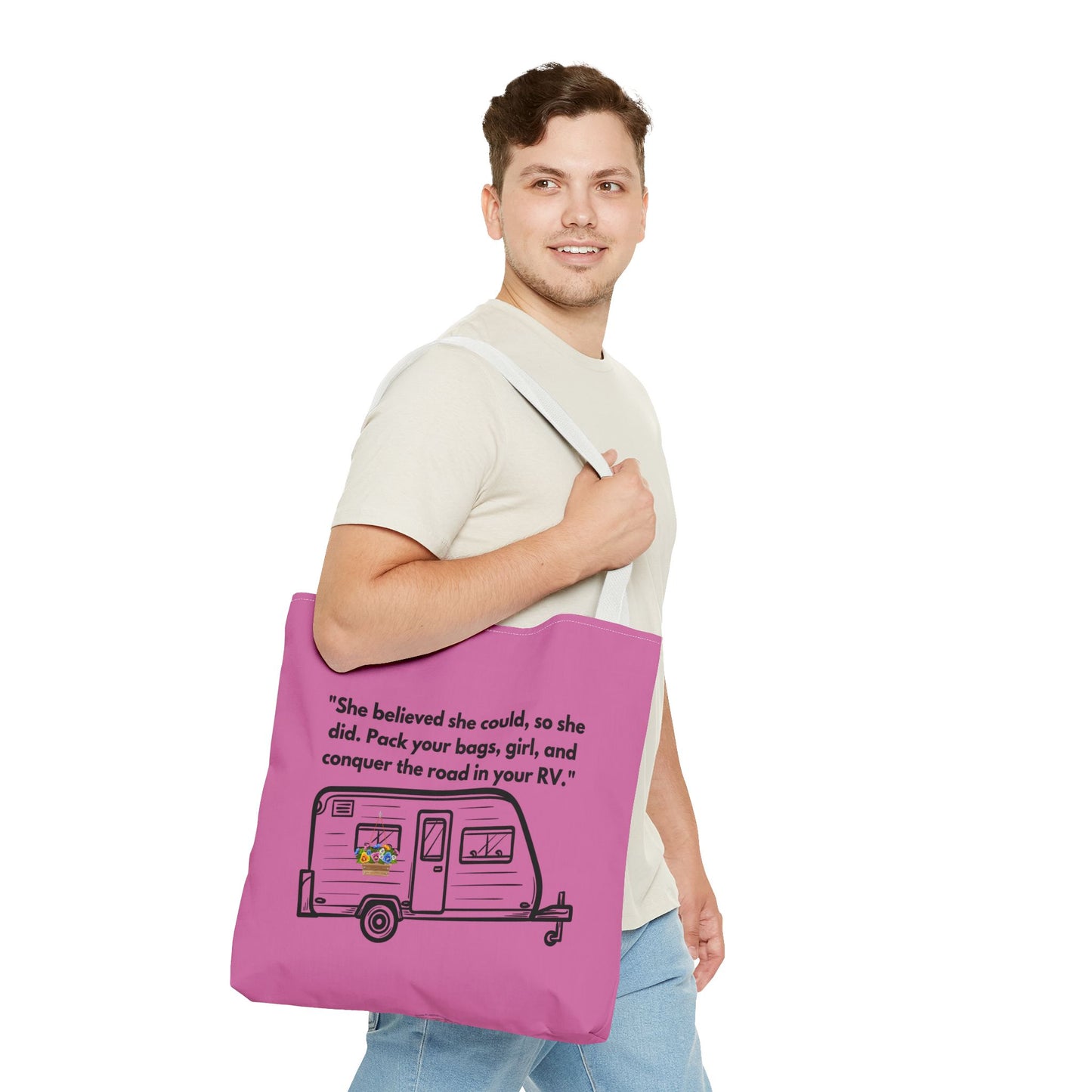 She Believed She Could Go RVing Pink Tote Bag (AOP)