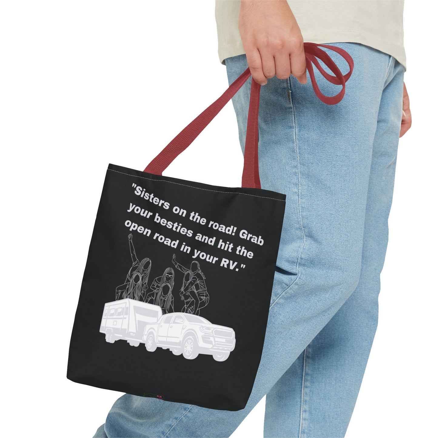 Sister on the Road RVing Black Tote Bag (AOP)