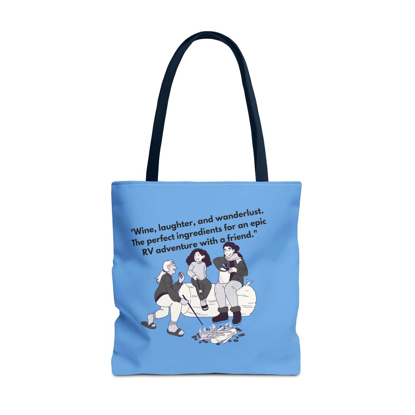 Wine Laughter and Wanderlust RVing Women Blue Tote Bag (AOP)