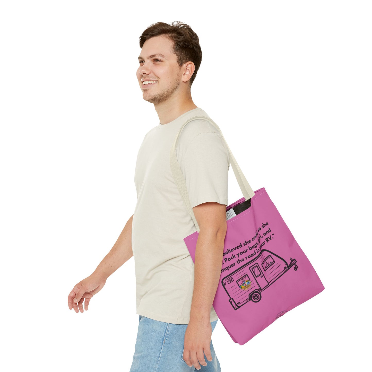 She Believed She Could Go RVing Pink Tote Bag (AOP)