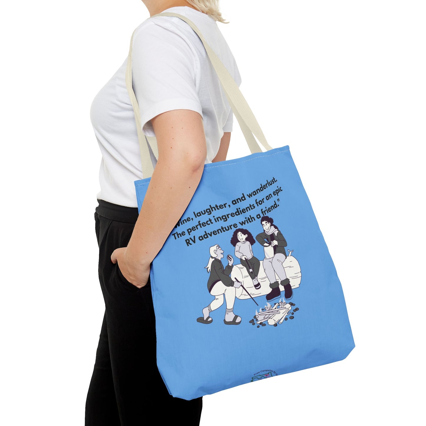 Wine Laughter and Wanderlust RVing Women Blue Tote Bag (AOP)