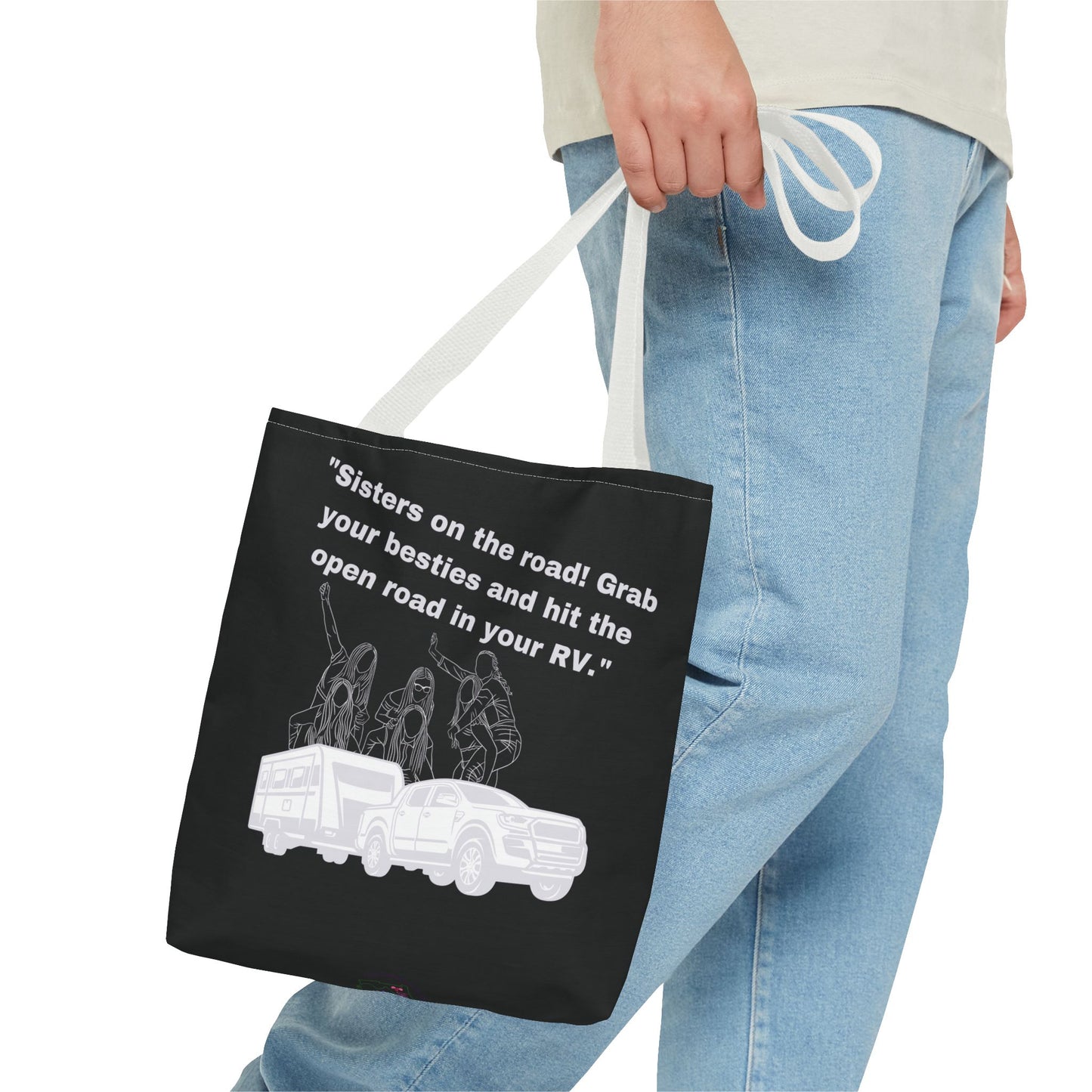 Sister on the Road RVing Black Tote Bag (AOP)