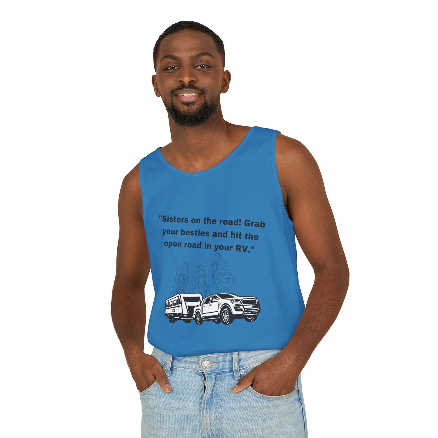 Sisters Hit the Road RVing Unisex Garment-Dyed Tank Top