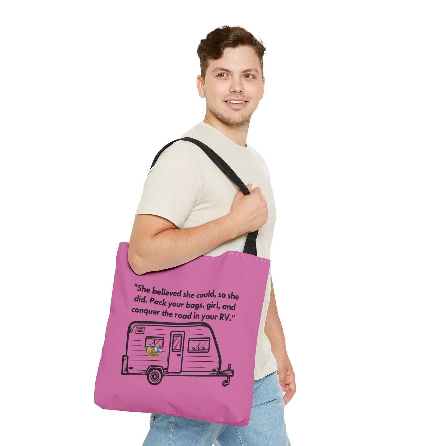 She Believed She Could Go RVing Pink Tote Bag (AOP)