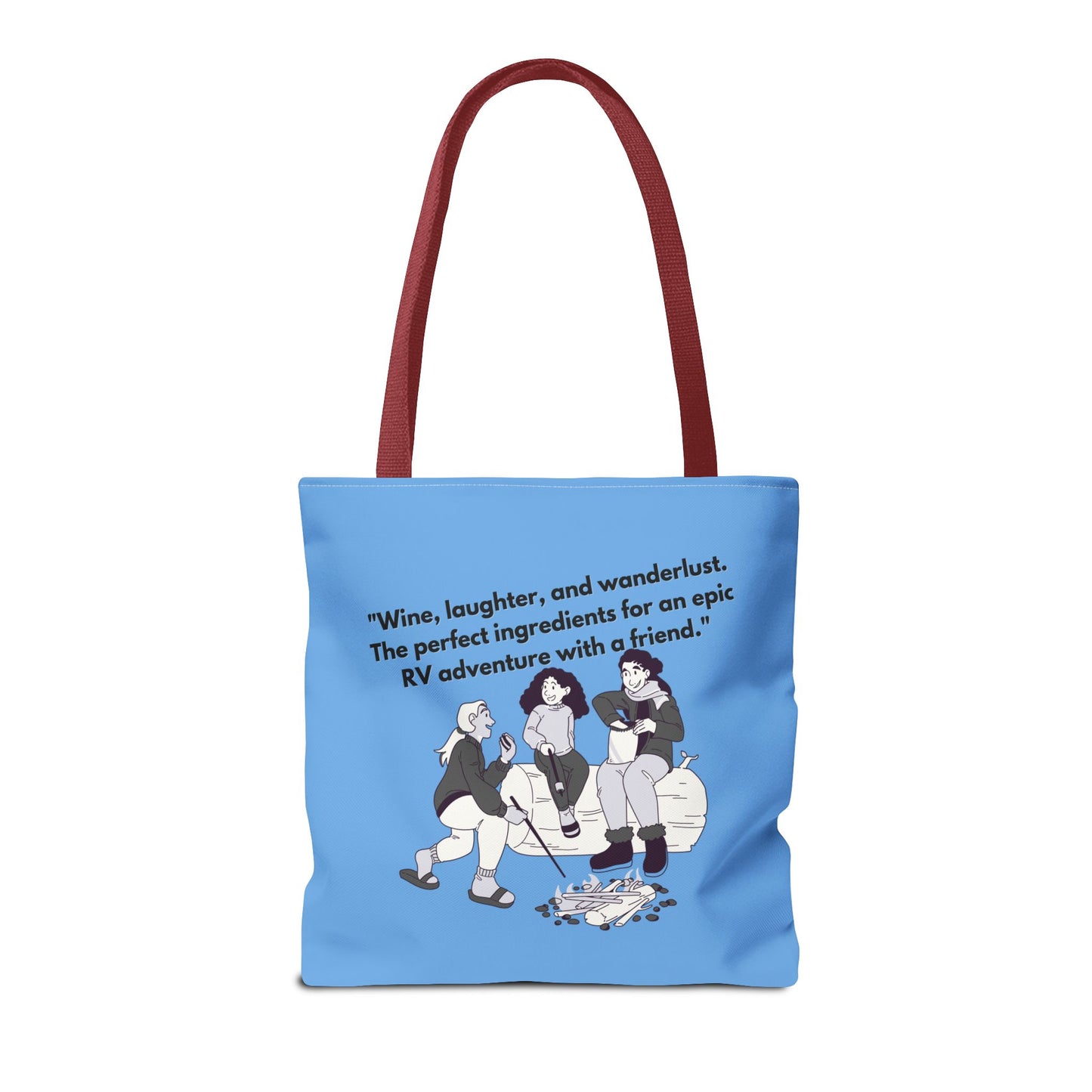 Wine Laughter and Wanderlust RVing Women Blue Tote Bag (AOP)