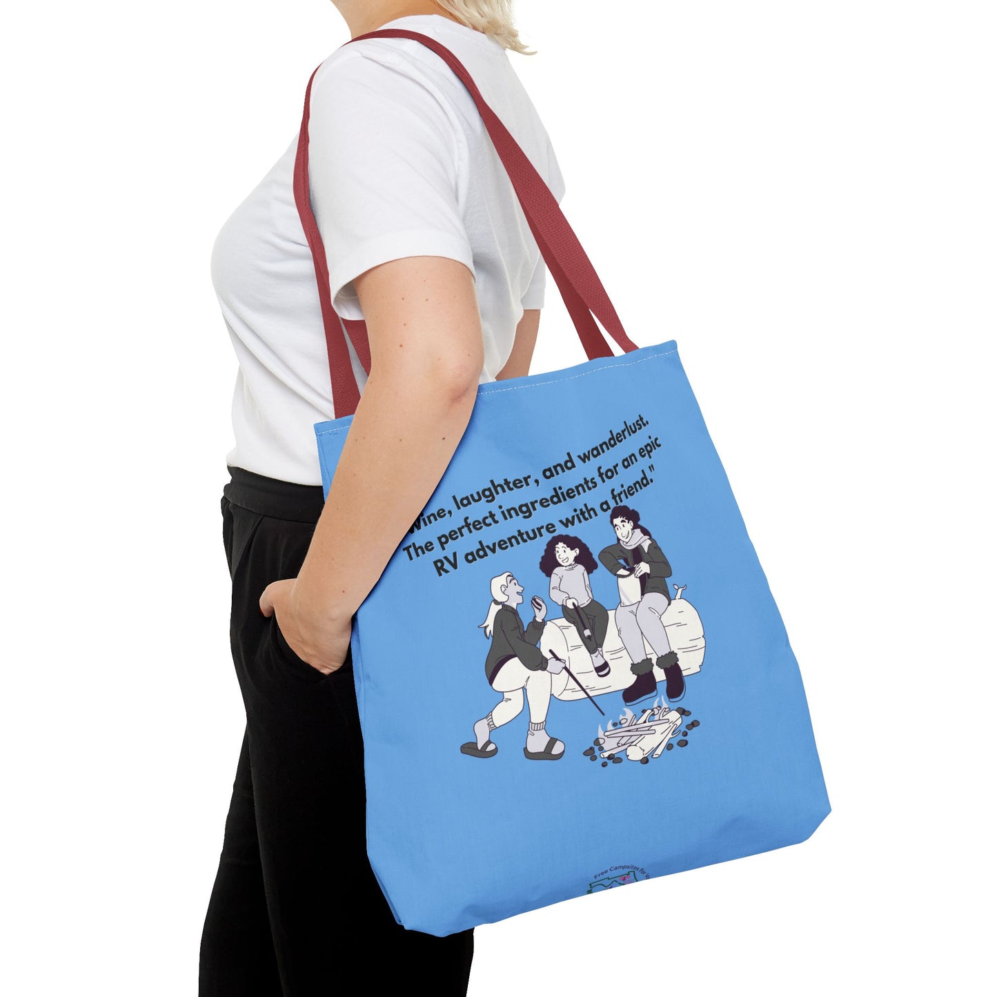 Wine Laughter and Wanderlust RVing Women Blue Tote Bag (AOP)