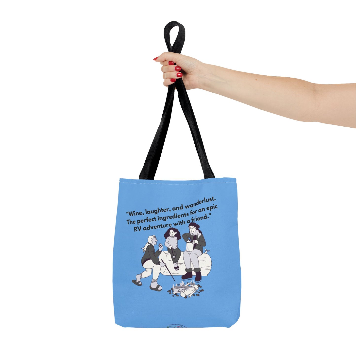 Wine Laughter and Wanderlust RVing Women Blue Tote Bag (AOP)