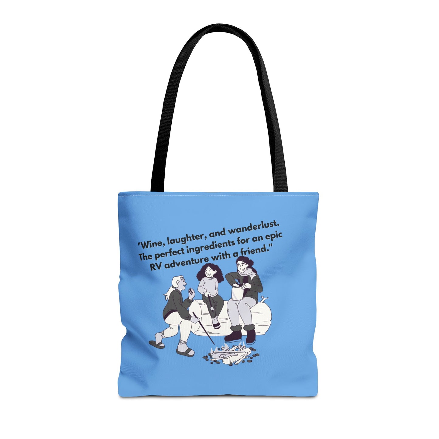 Wine Laughter and Wanderlust RVing Women Blue Tote Bag (AOP)