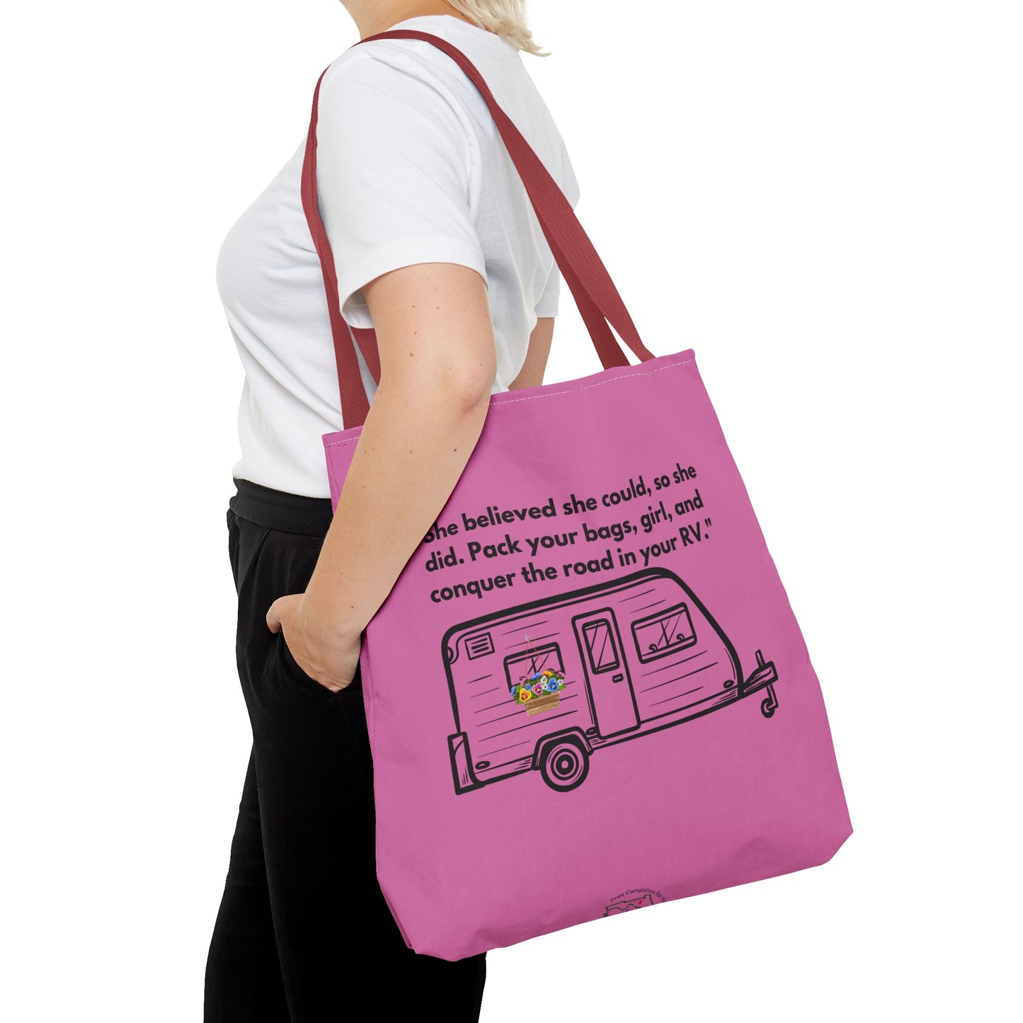 She Believed She Could Go RVing Pink Tote Bag (AOP)