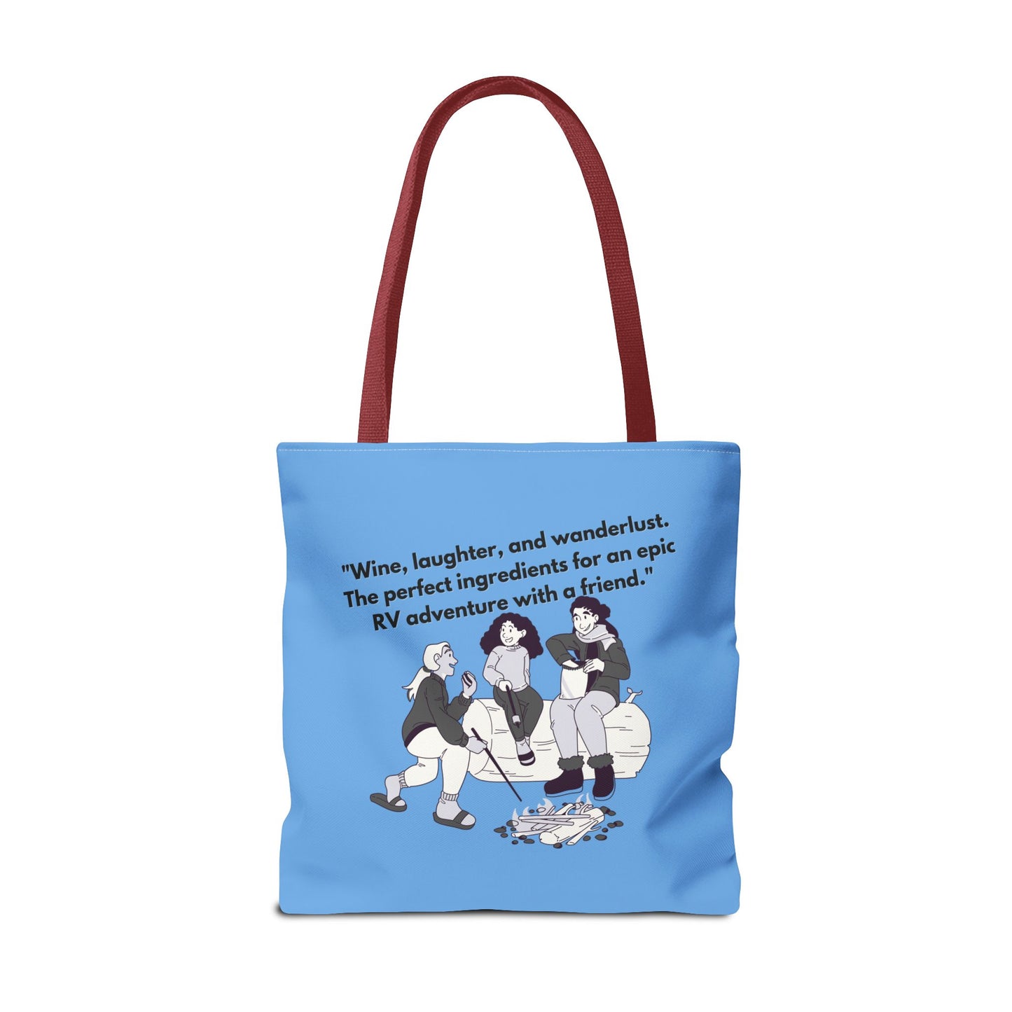 Wine Laughter and Wanderlust RVing Women Blue Tote Bag (AOP)