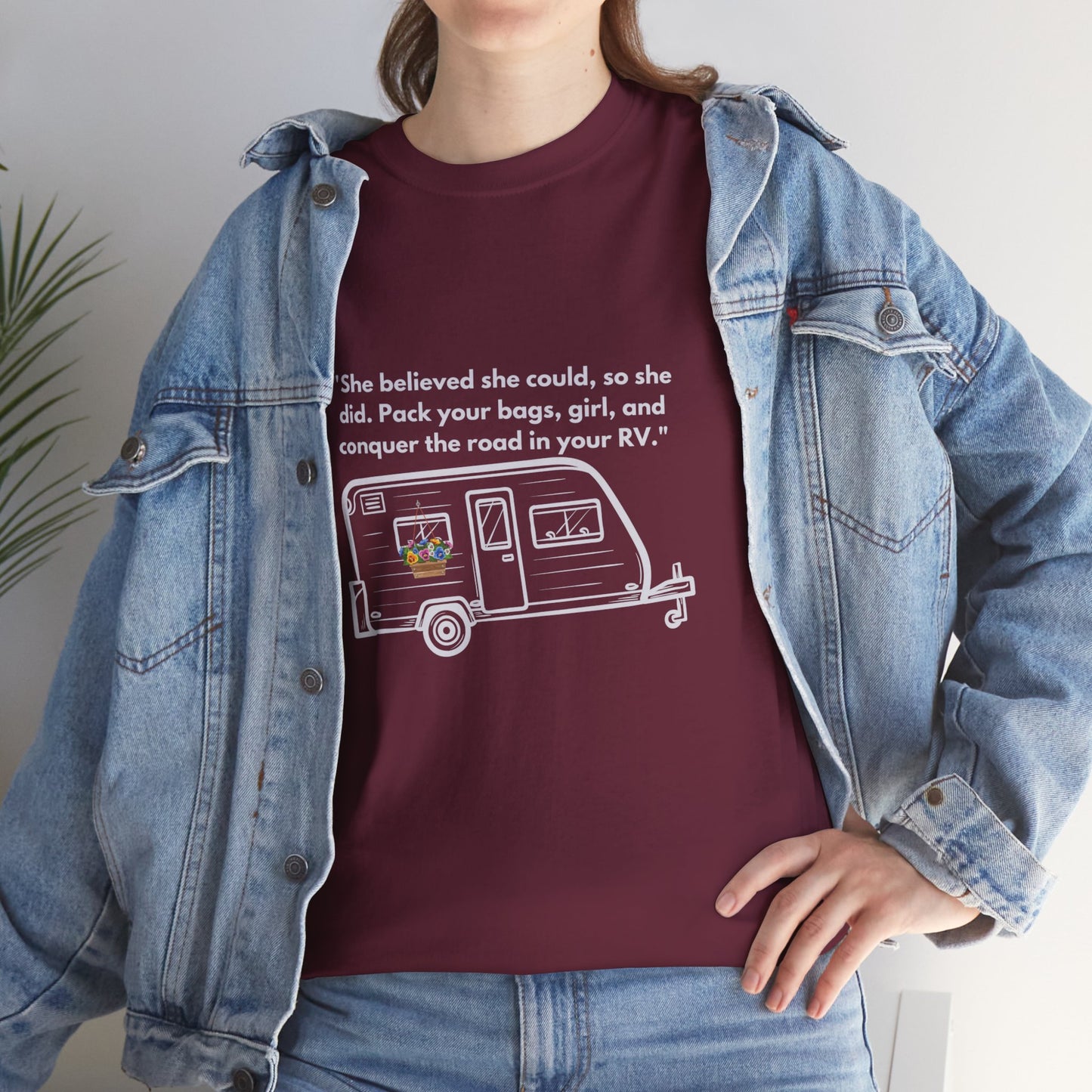 She Believed She Could Go RVing Solo Dark Colors Unisex Heavy Cotton Tee