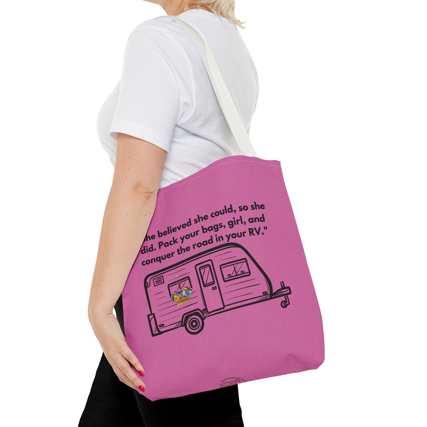 She Believed She Could Go RVing Pink Tote Bag (AOP)