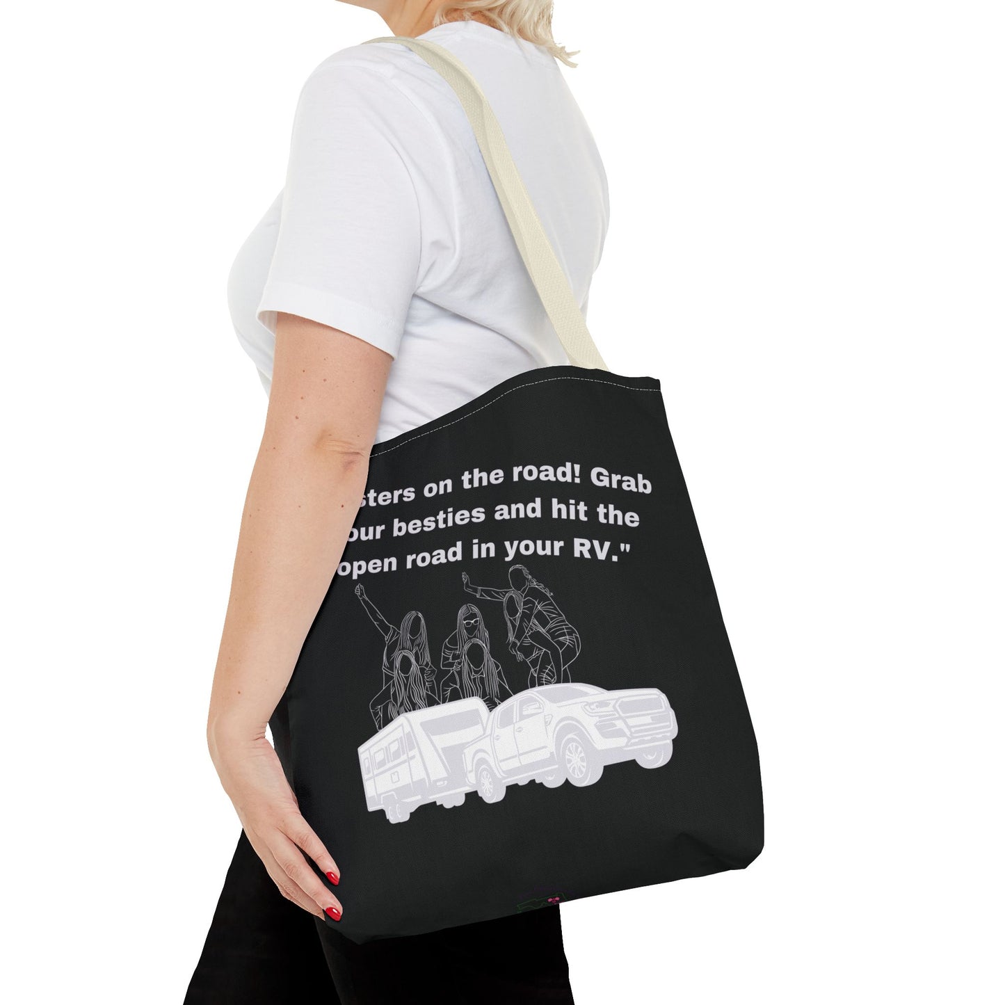 Sister on the Road RVing Black Tote Bag (AOP)