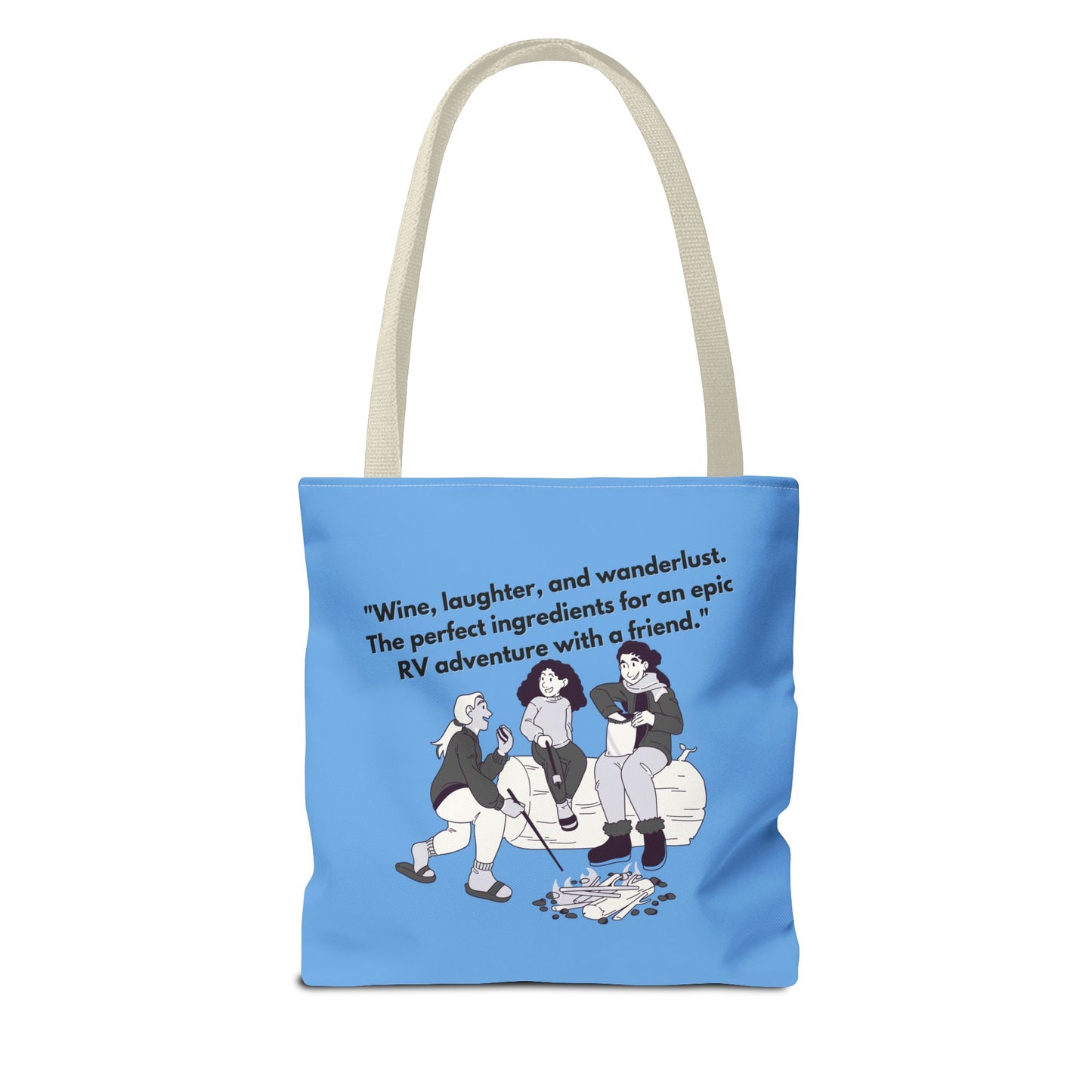 Wine Laughter and Wanderlust RVing Women Blue Tote Bag (AOP)