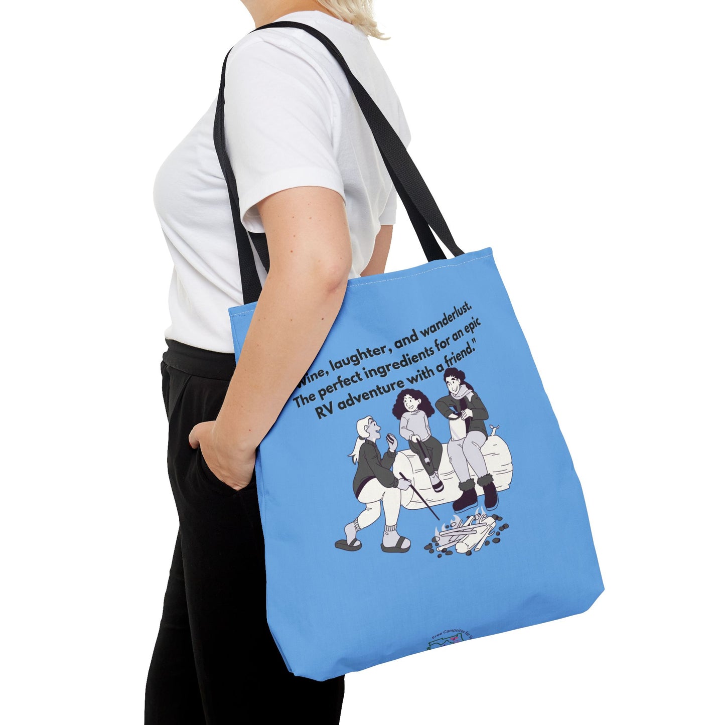 Wine Laughter and Wanderlust RVing Women Blue Tote Bag (AOP)