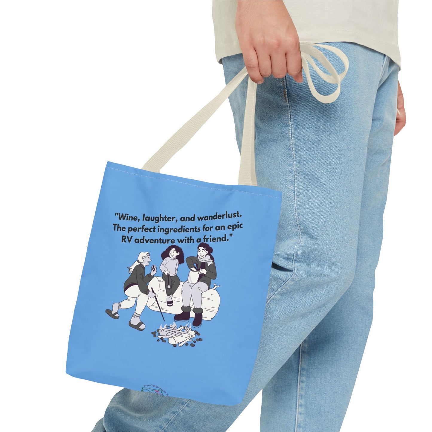 Wine Laughter and Wanderlust RVing Women Blue Tote Bag (AOP)