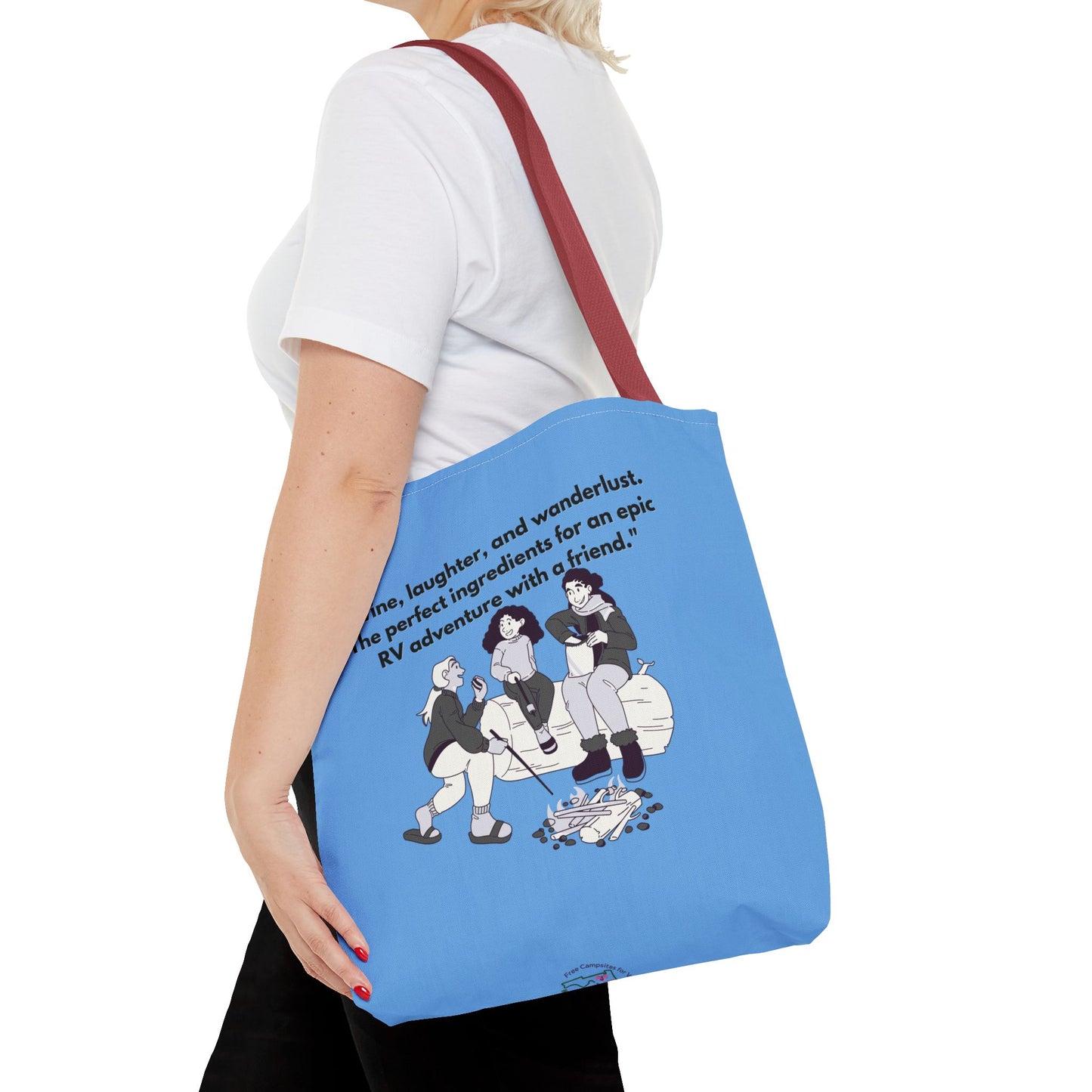 Wine Laughter and Wanderlust RVing Women Blue Tote Bag (AOP)