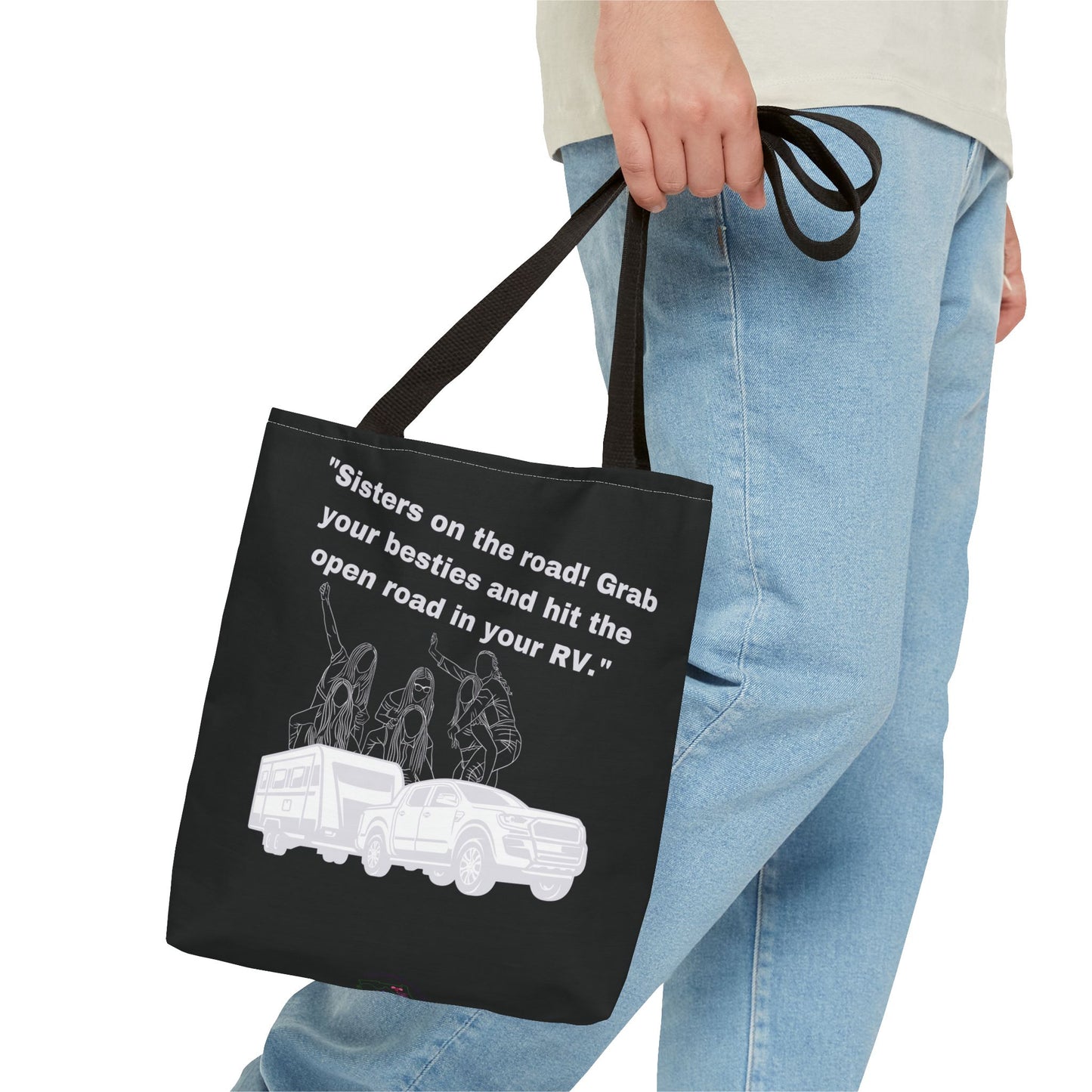 Sister on the Road RVing Black Tote Bag (AOP)