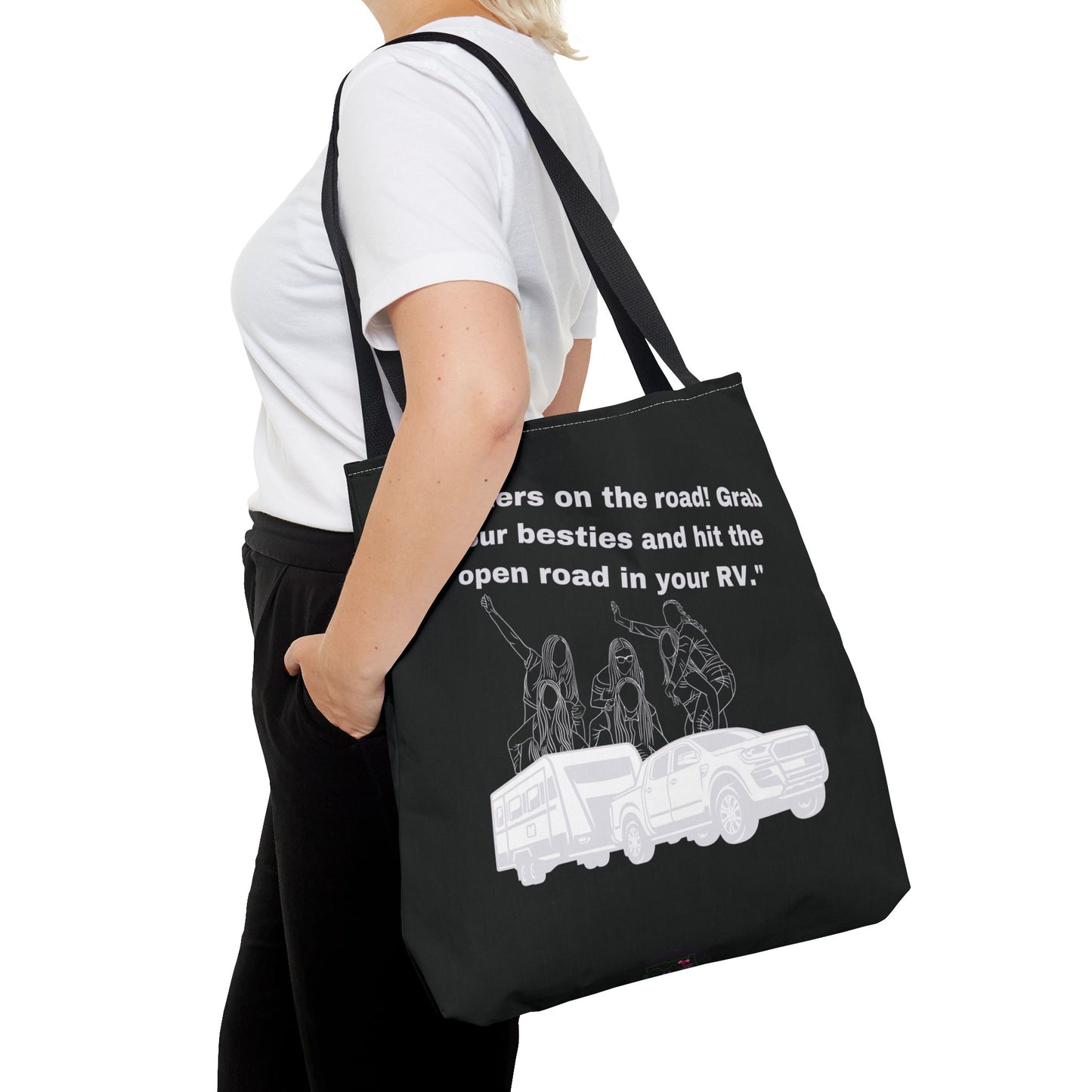 Sister on the Road RVing Black Tote Bag (AOP)