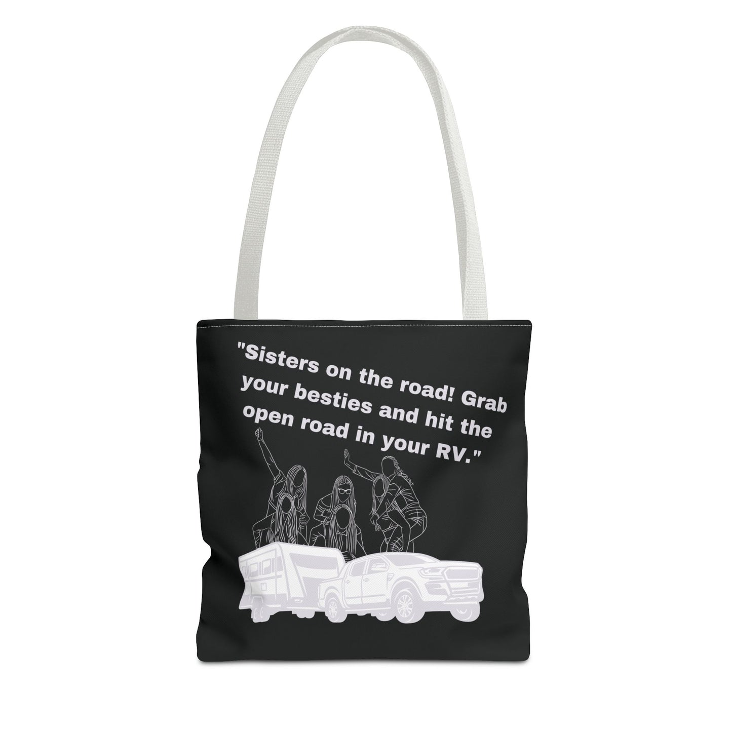 Sister on the Road RVing Black Tote Bag (AOP)