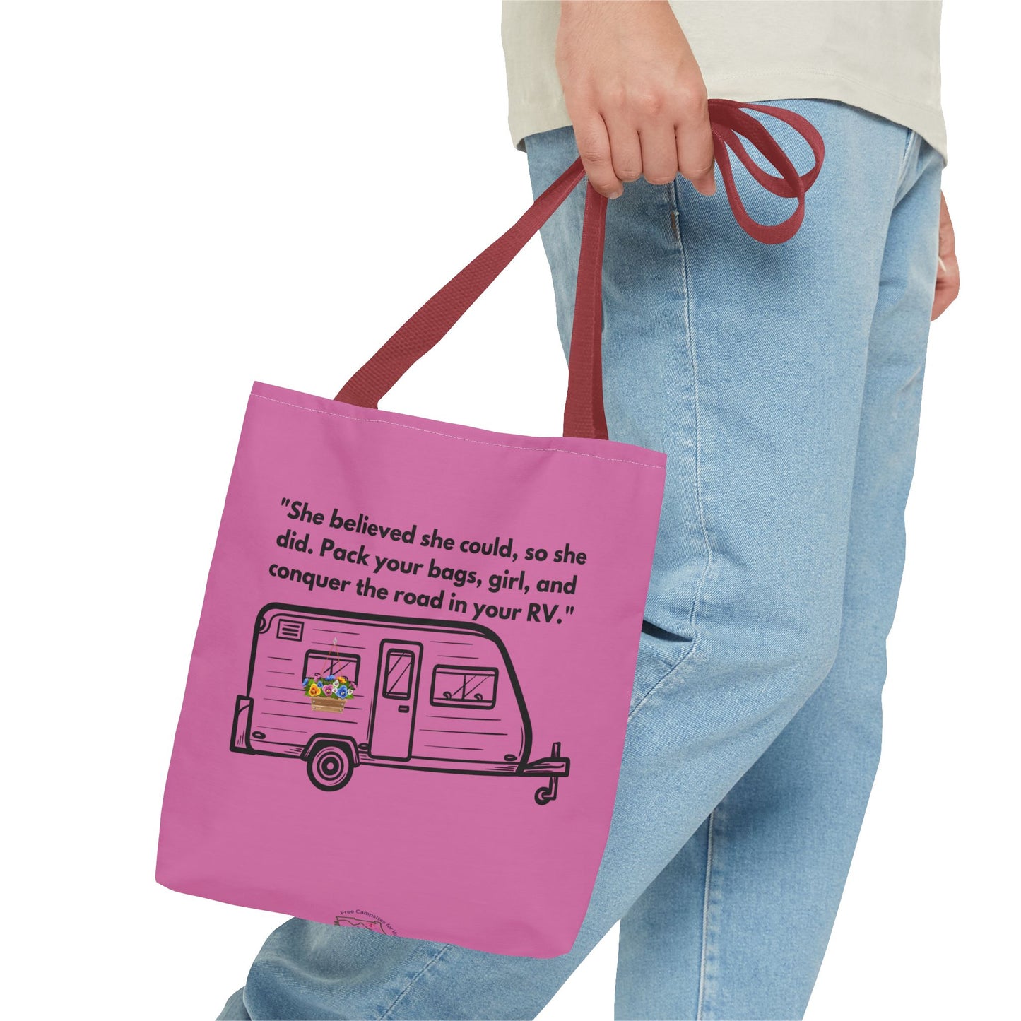 She Believed She Could Go RVing Pink Tote Bag (AOP)