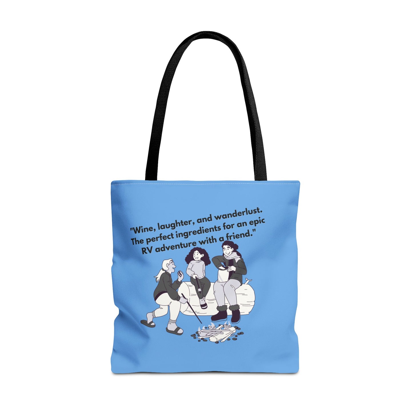 Wine Laughter and Wanderlust RVing Women Blue Tote Bag (AOP)