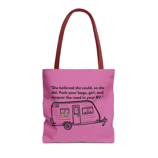 She Believed She Could Go RVing Pink Tote Bag (AOP)