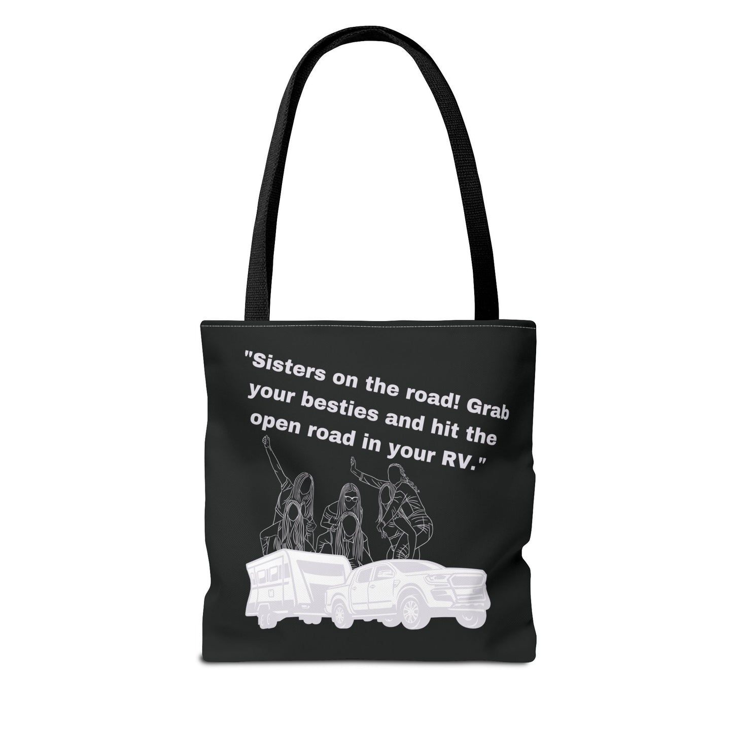 Sister on the Road RVing Black Tote Bag (AOP)