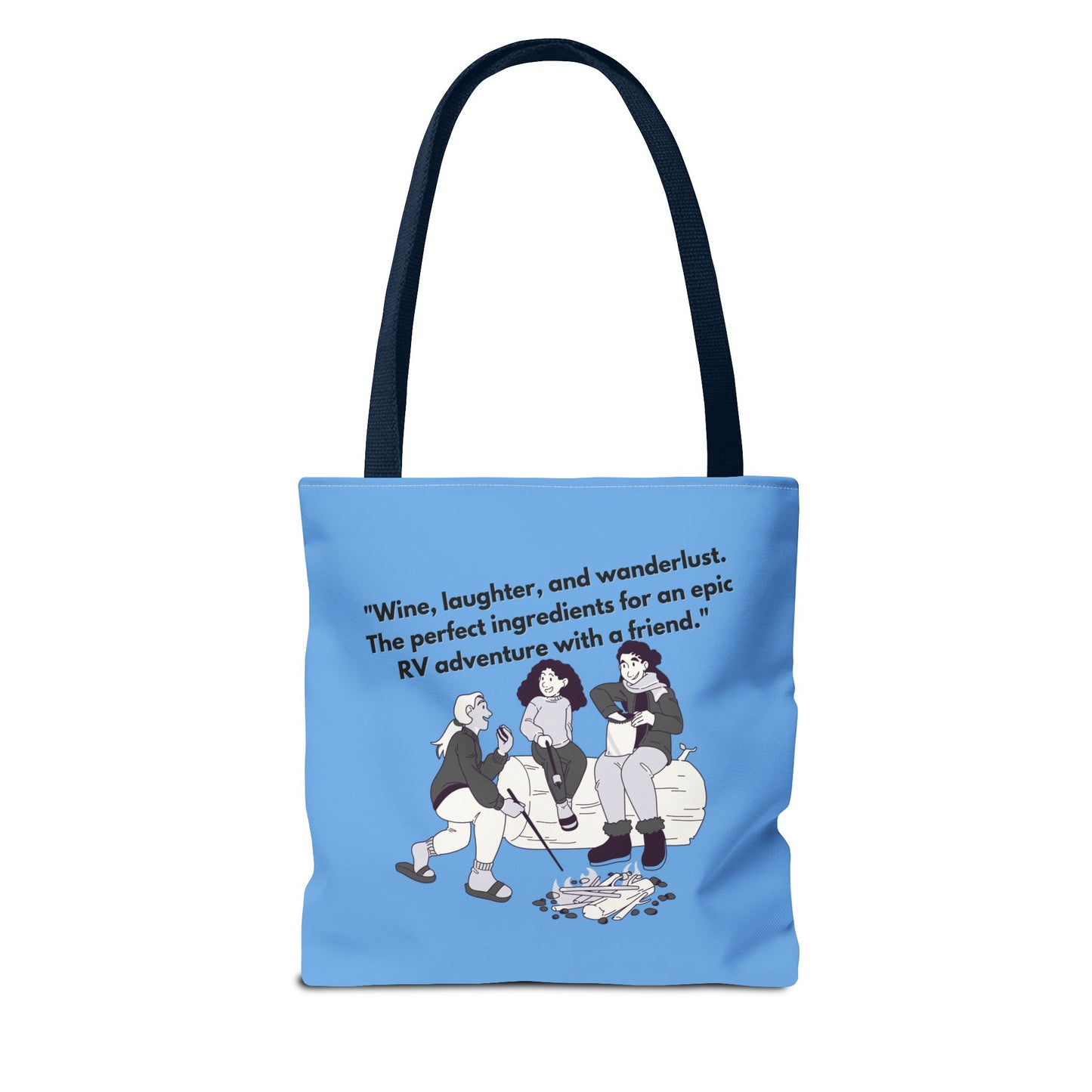 Wine Laughter and Wanderlust RVing Women Blue Tote Bag (AOP)