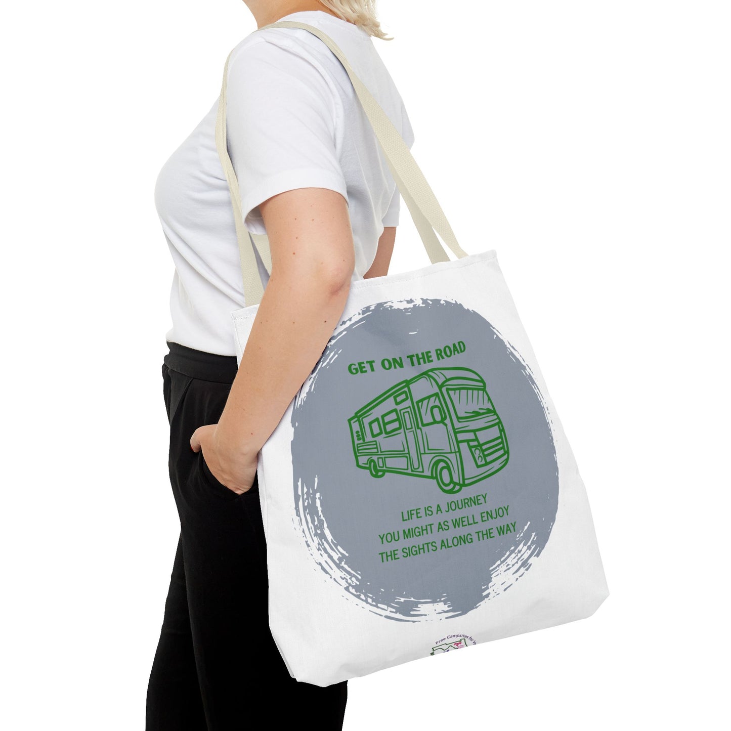 Get the Road  Life is a Journey White Tote Bag (AOP)