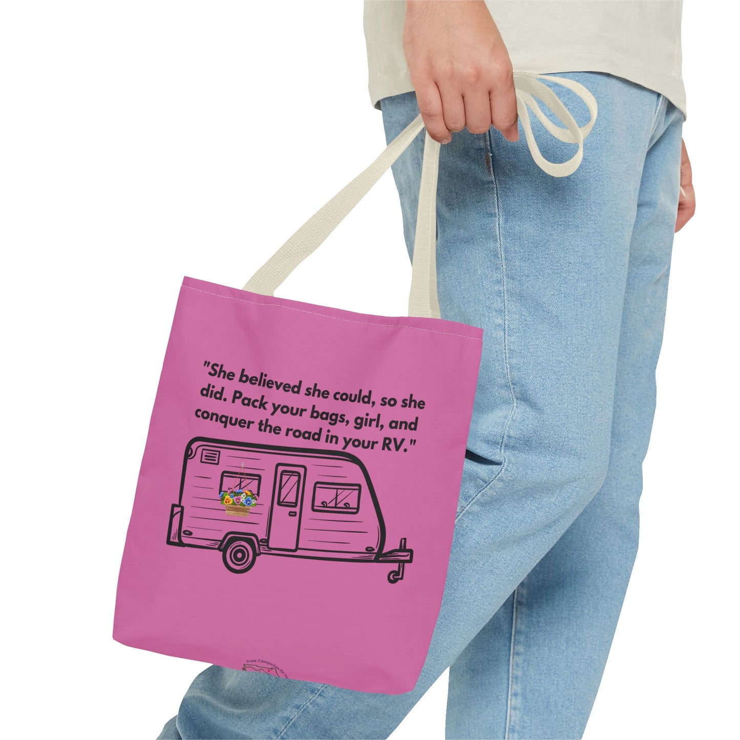 She Believed She Could Go RVing Pink Tote Bag (AOP)