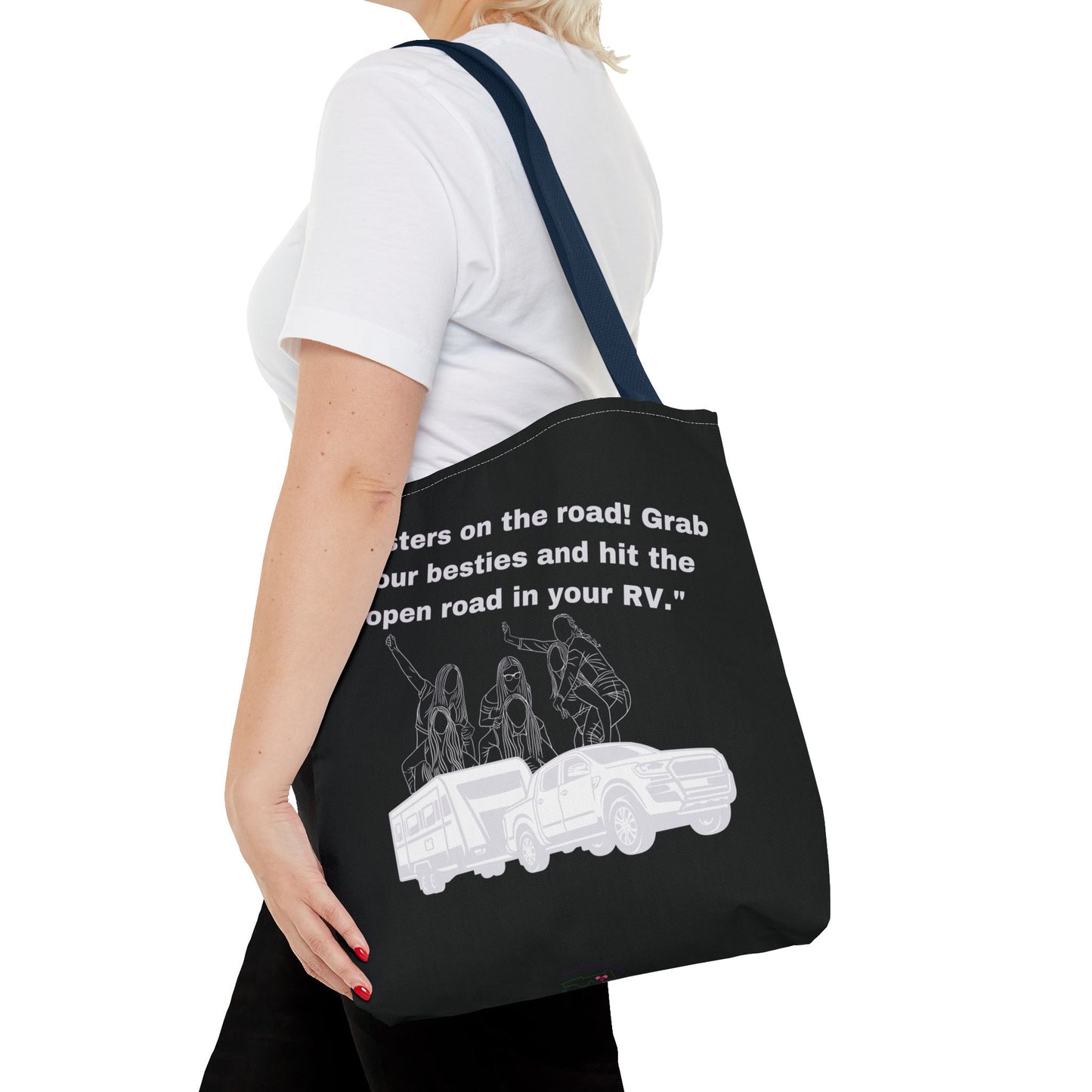 Sister on the Road RVing Black Tote Bag (AOP)