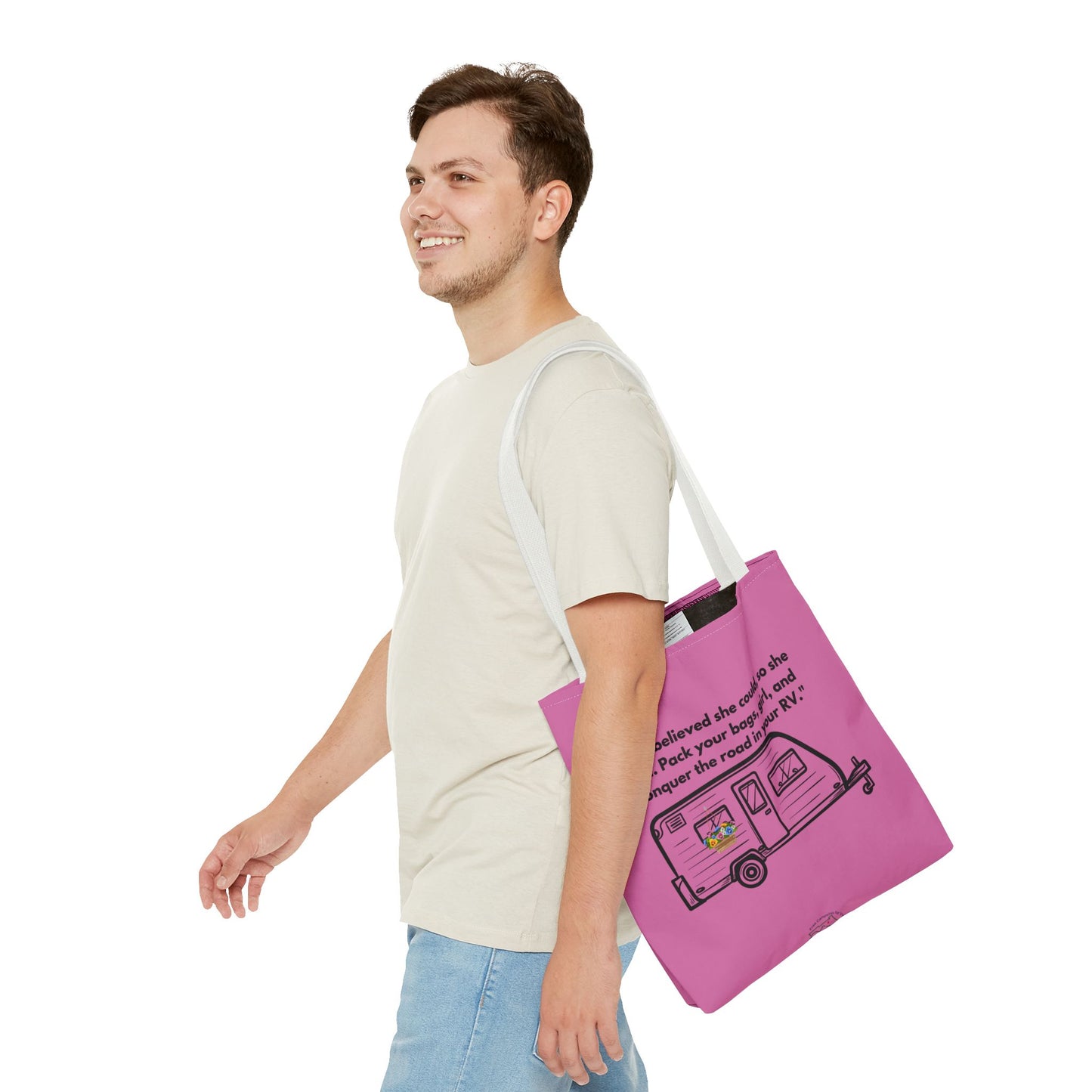 She Believed She Could Go RVing Pink Tote Bag (AOP)