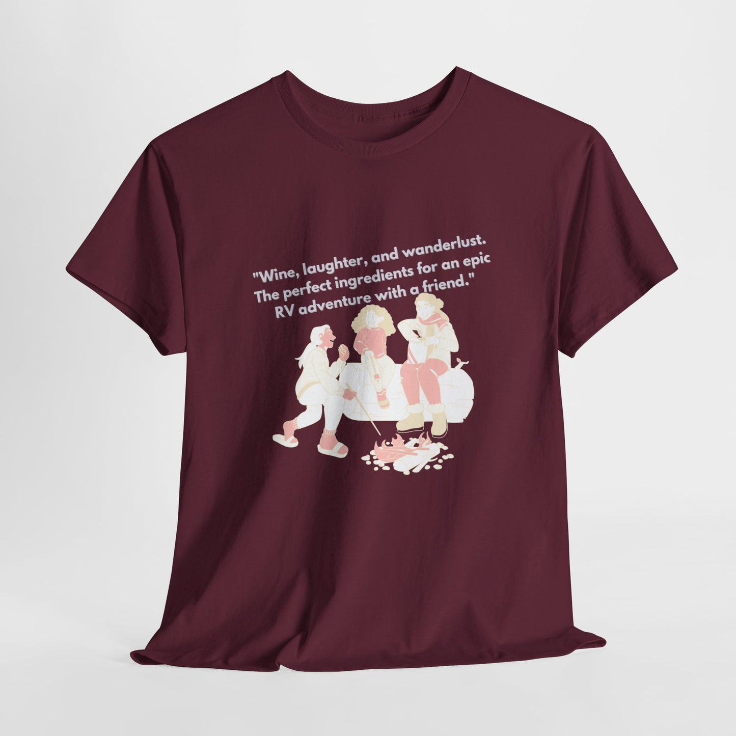 Wine and Wanderlust Women RVing Together Dark Colored Unisex Heavy Cotton Tee