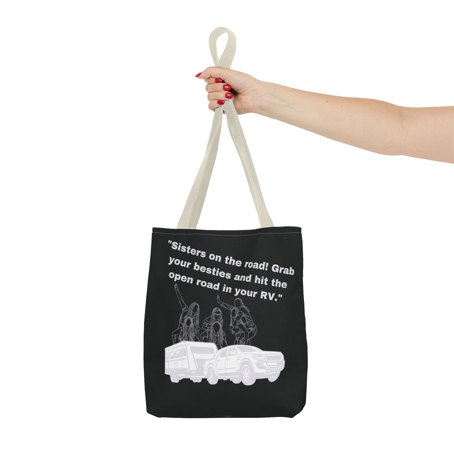 Sister on the Road RVing Black Tote Bag (AOP)