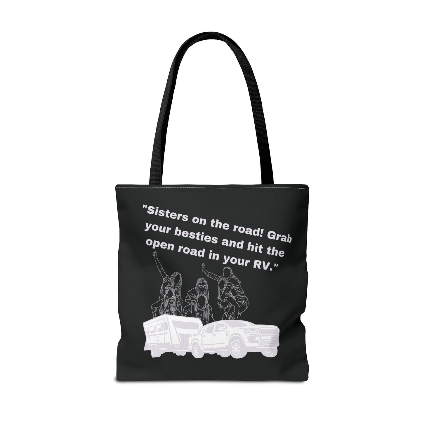 Sister on the Road RVing Black Tote Bag (AOP)