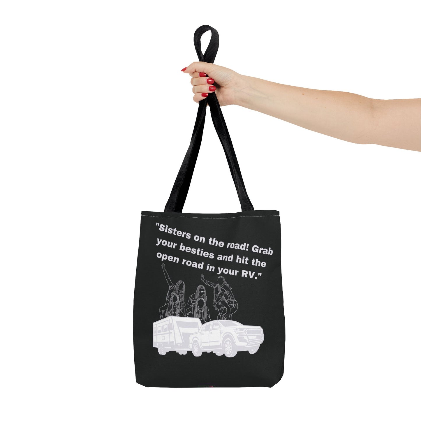 Sister on the Road RVing Black Tote Bag (AOP)