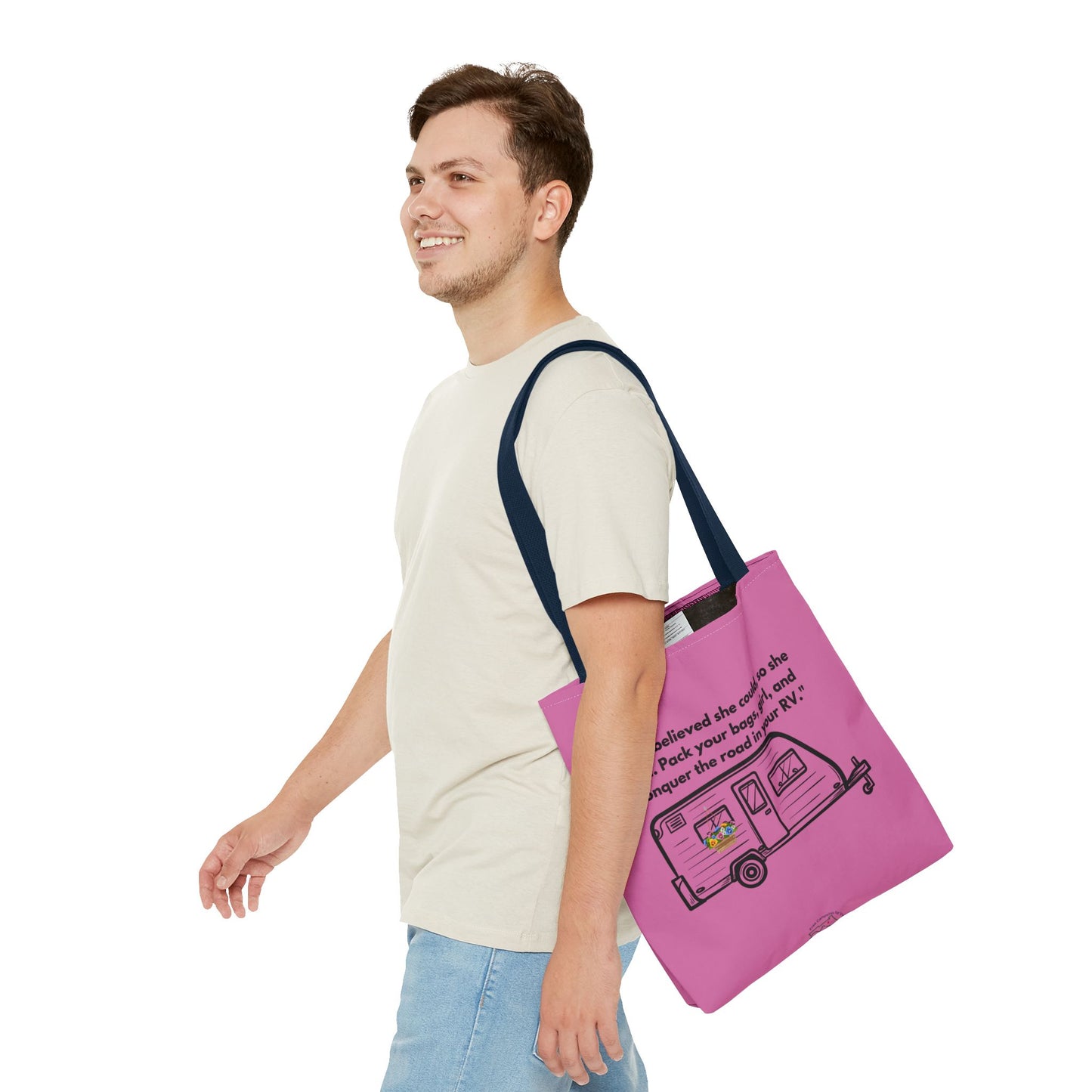 She Believed She Could Go RVing Pink Tote Bag (AOP)