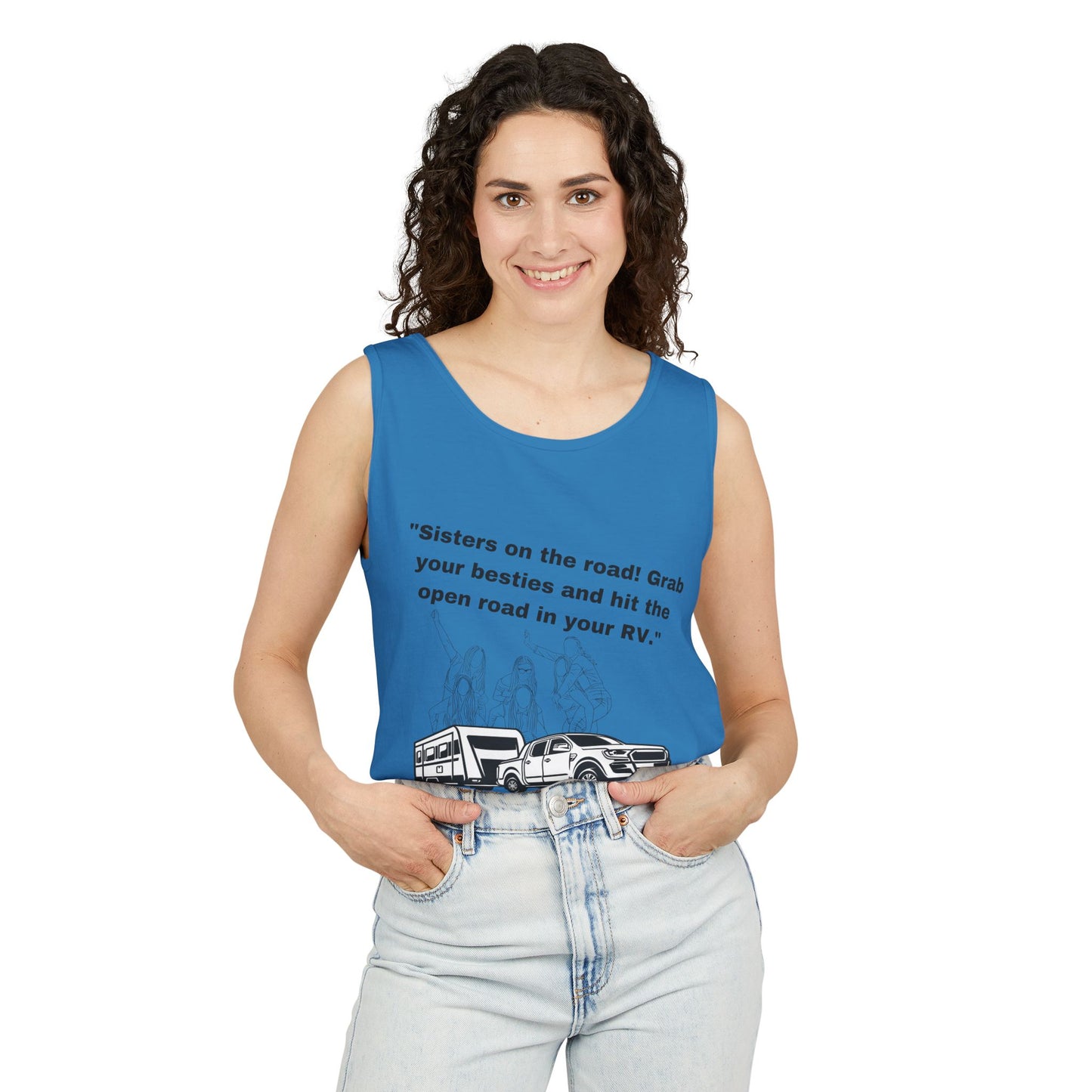 Sisters Hit the Road RVing Unisex Garment-Dyed Tank Top