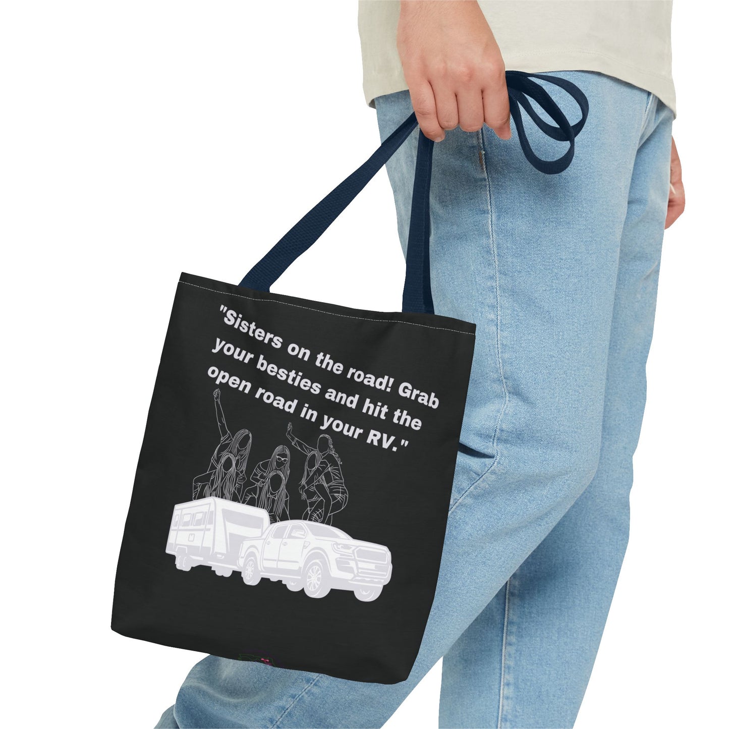 Sister on the Road RVing Black Tote Bag (AOP)