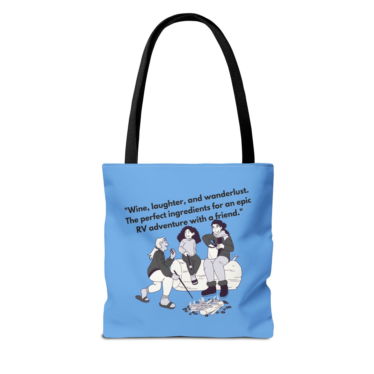 Wine Laughter and Wanderlust RVing Women Blue Tote Bag (AOP)