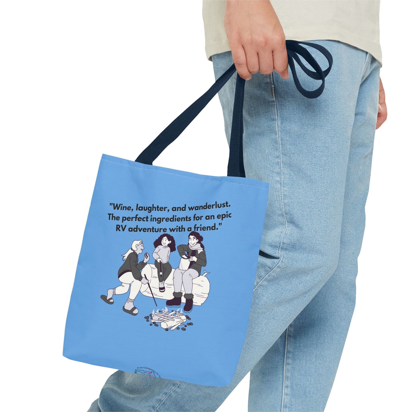 Wine Laughter and Wanderlust RVing Women Blue Tote Bag (AOP)