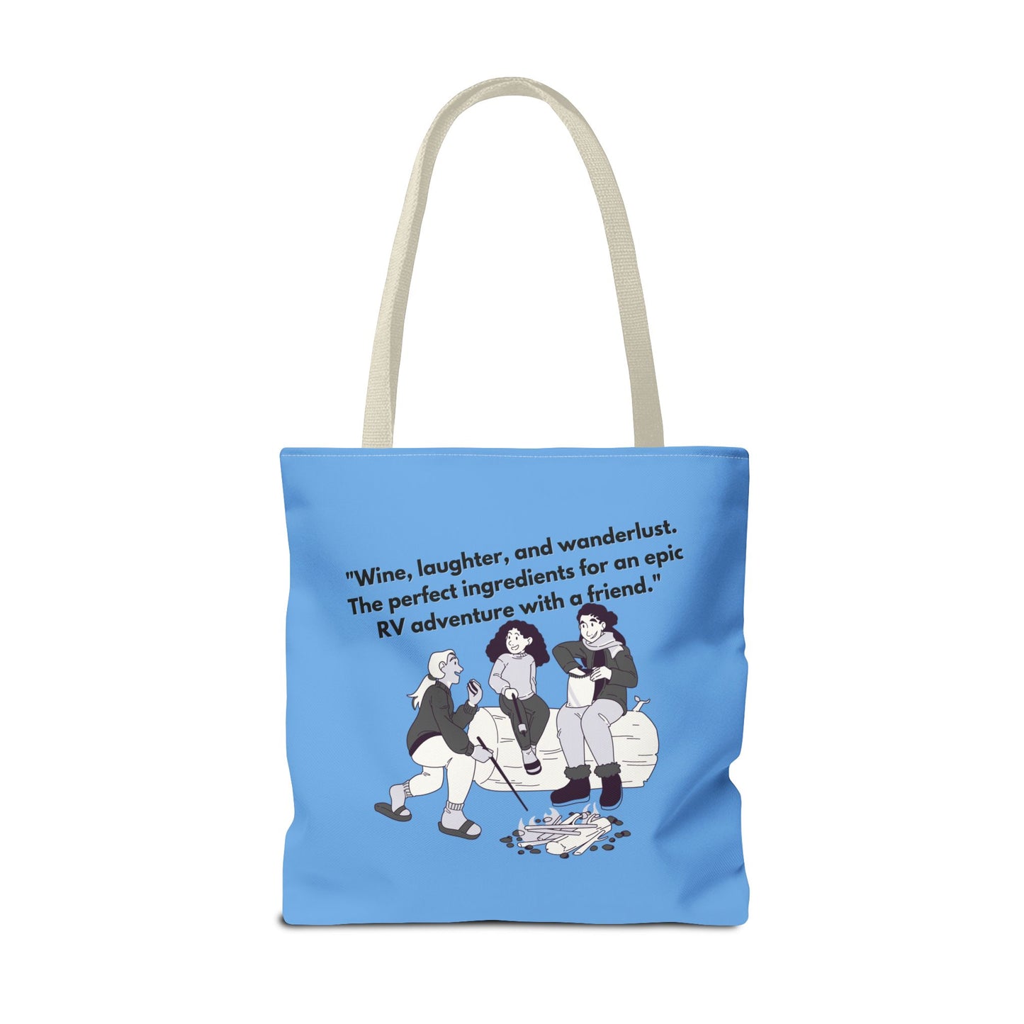 Wine Laughter and Wanderlust RVing Women Blue Tote Bag (AOP)