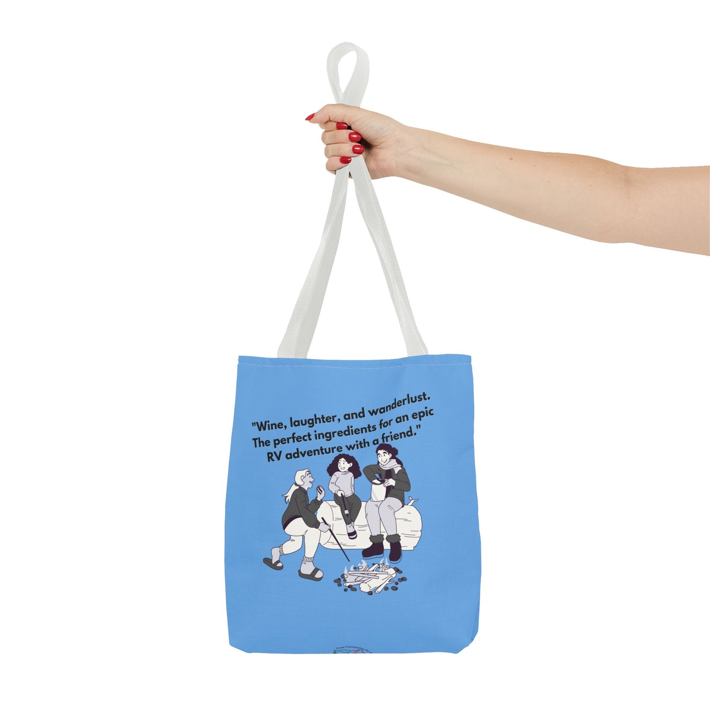 Wine Laughter and Wanderlust RVing Women Blue Tote Bag (AOP)