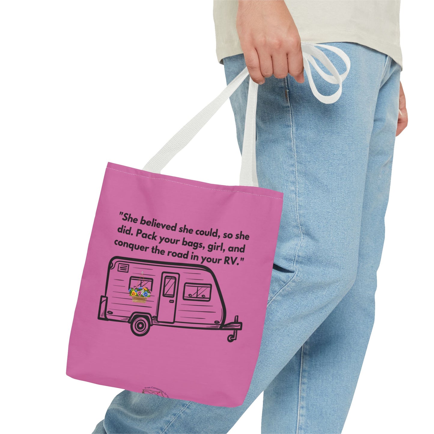 She Believed She Could Go RVing Pink Tote Bag (AOP)