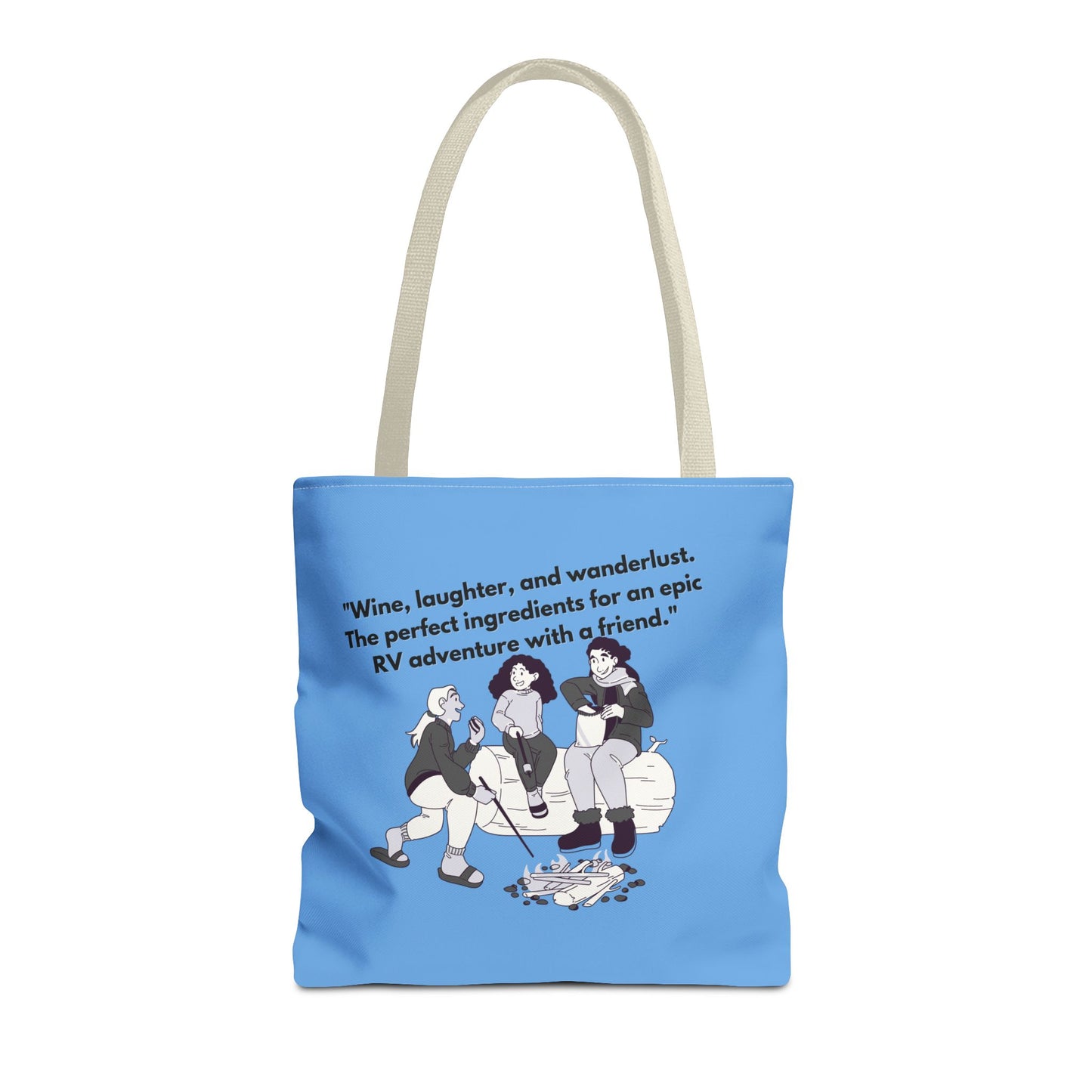 Wine Laughter and Wanderlust RVing Women Blue Tote Bag (AOP)