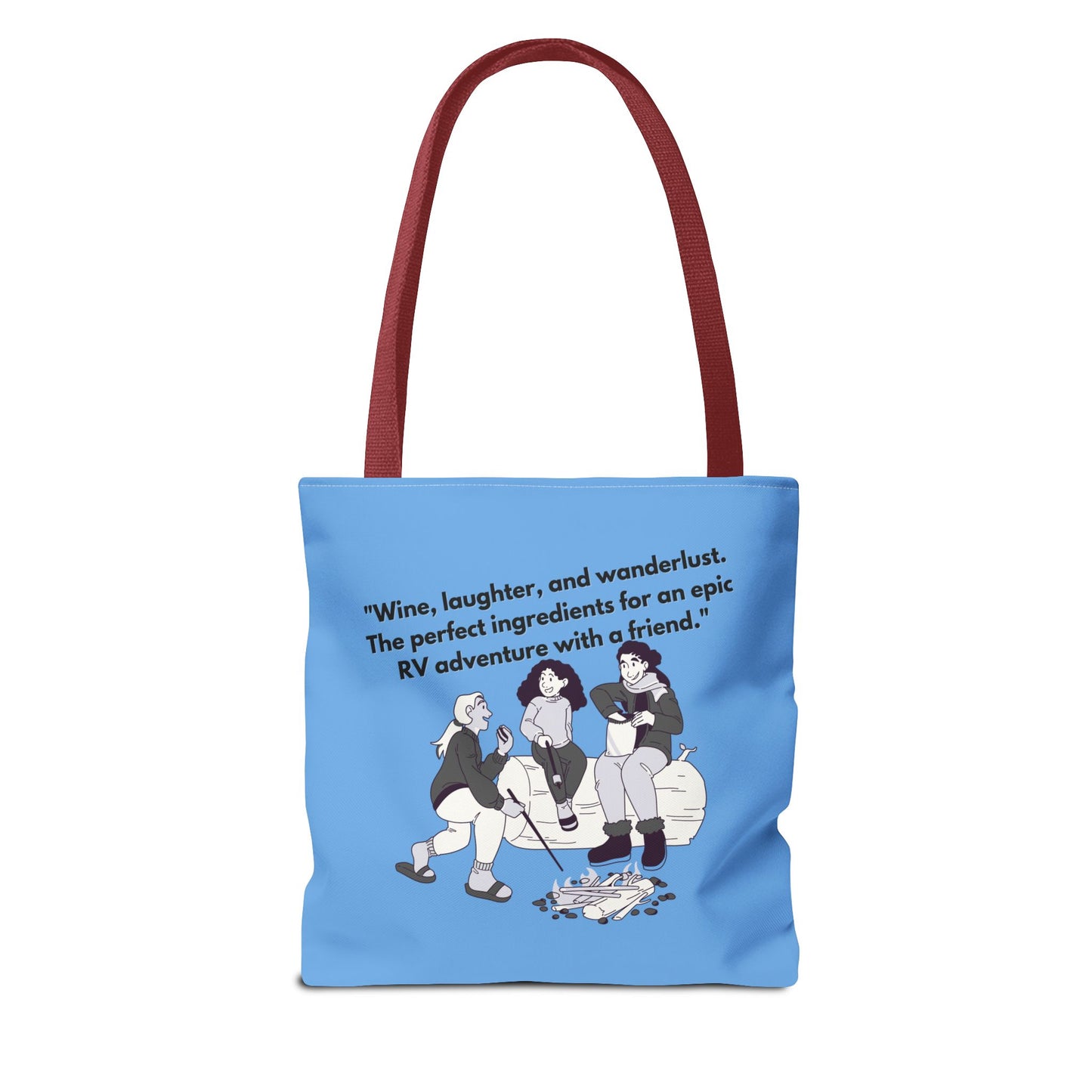 Wine Laughter and Wanderlust RVing Women Blue Tote Bag (AOP)